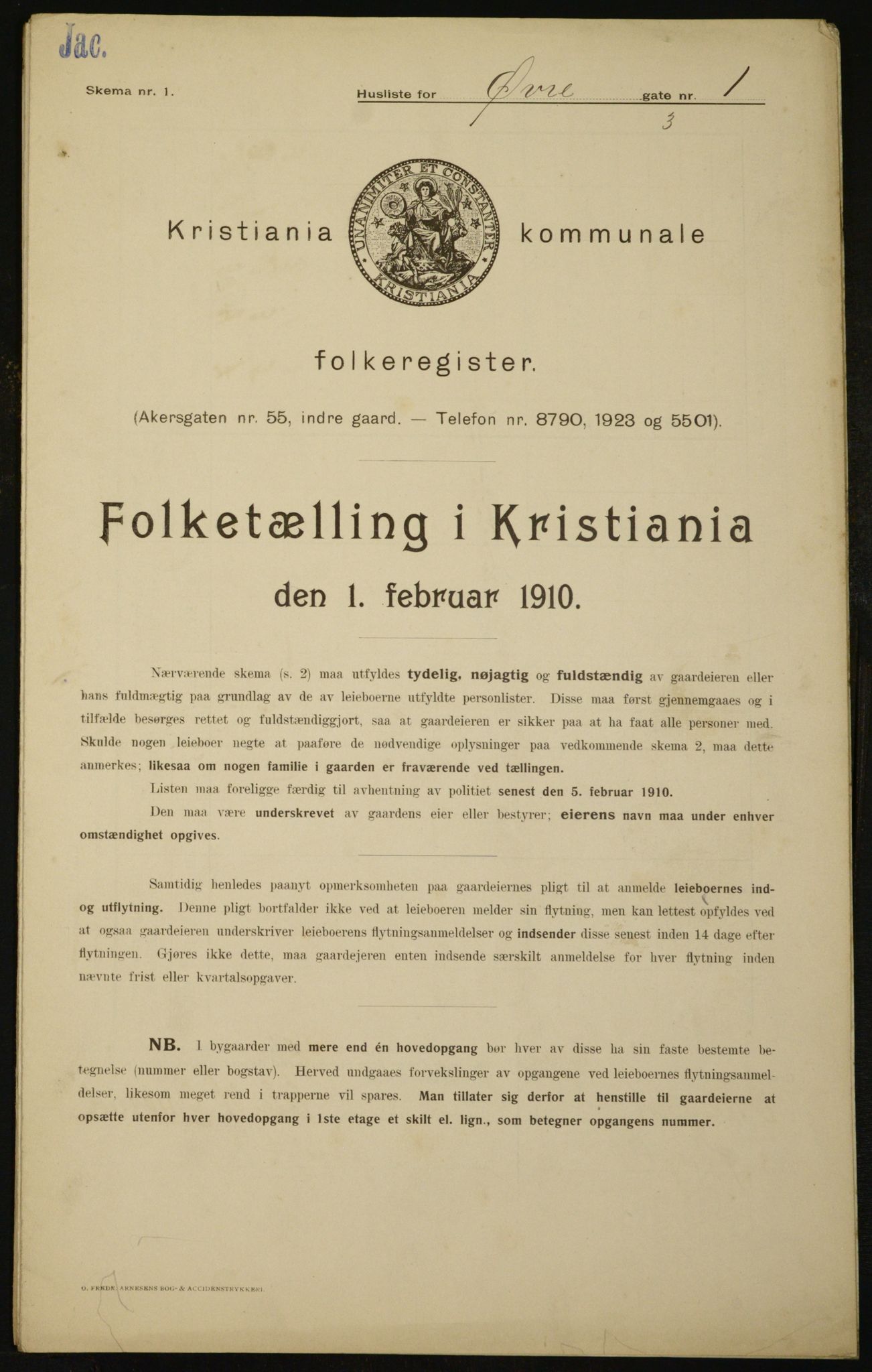 OBA, Municipal Census 1910 for Kristiania, 1910, p. 123017