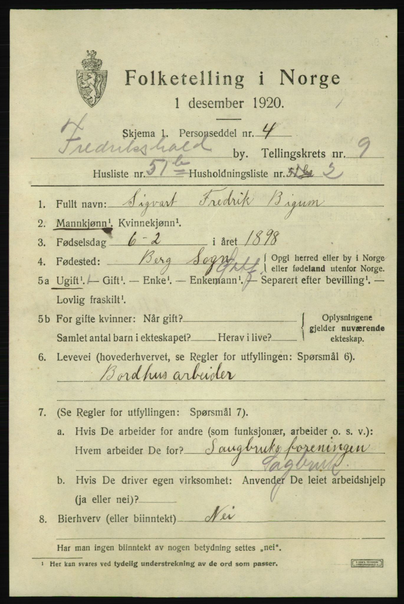 SAO, 1920 census for Fredrikshald, 1920, p. 17191