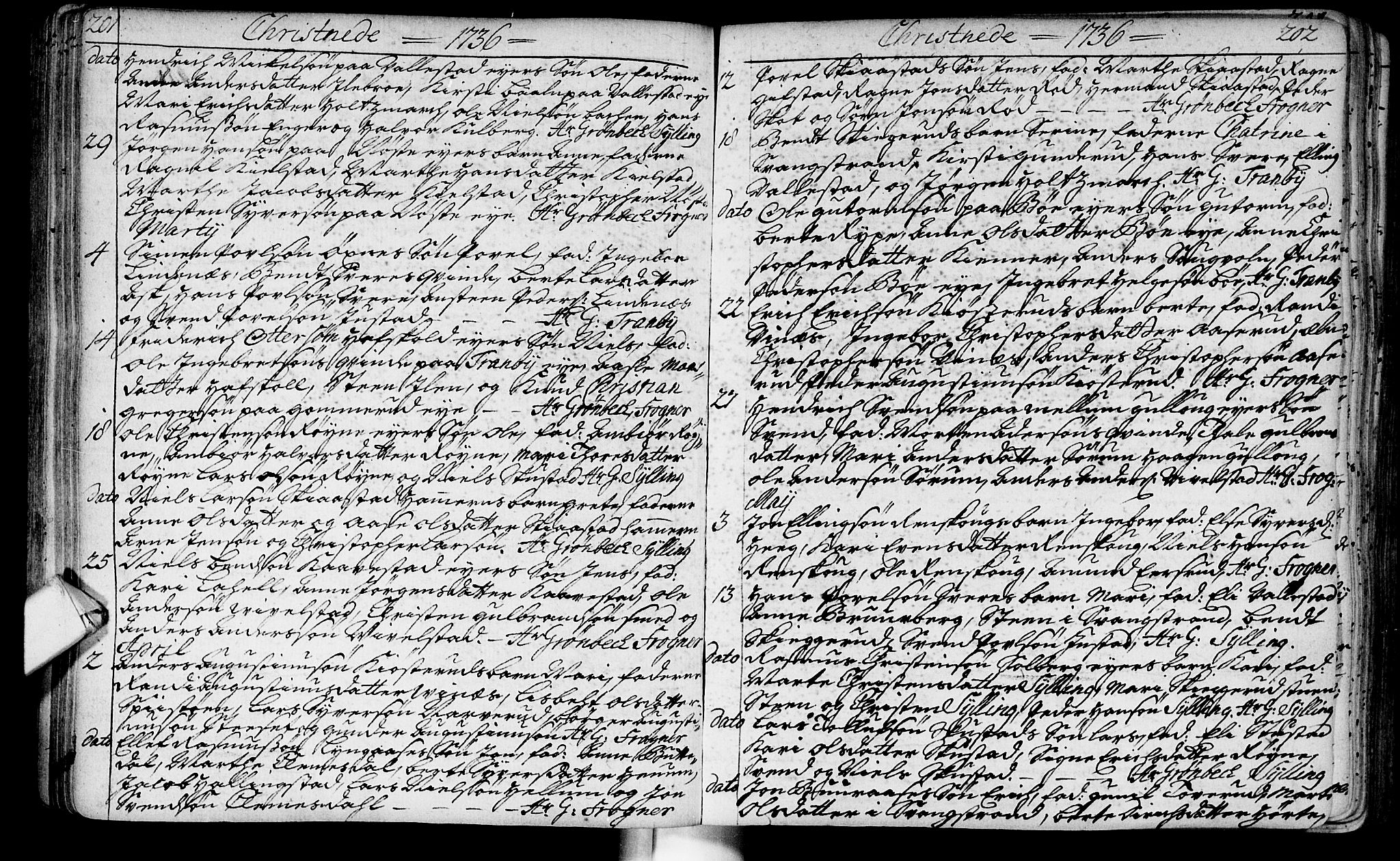 Lier kirkebøker, AV/SAKO-A-230/F/Fa/L0003: Parish register (official) no. I 3, 1727-1748, p. 201-202