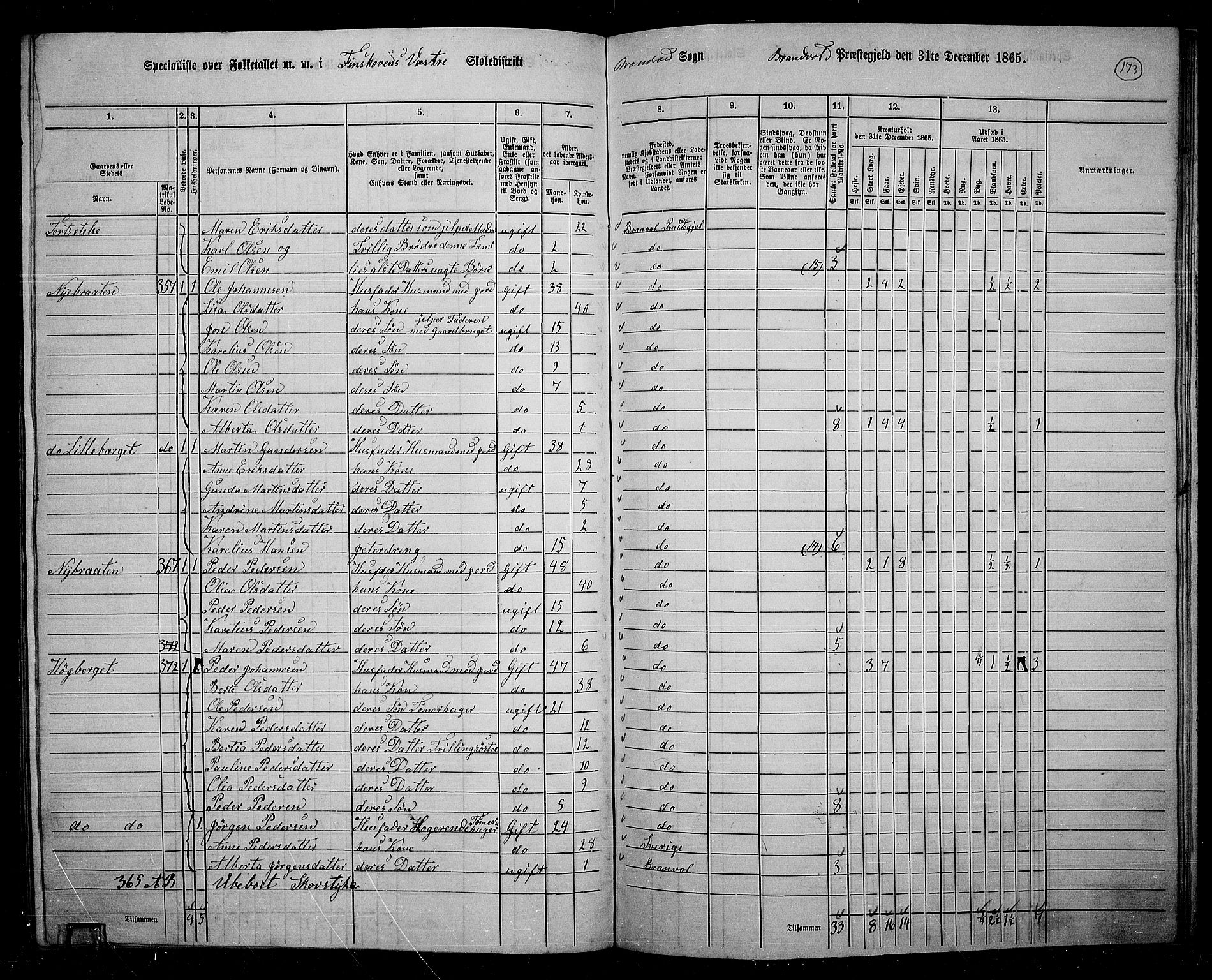 RA, 1865 census for Brandval, 1865, p. 145