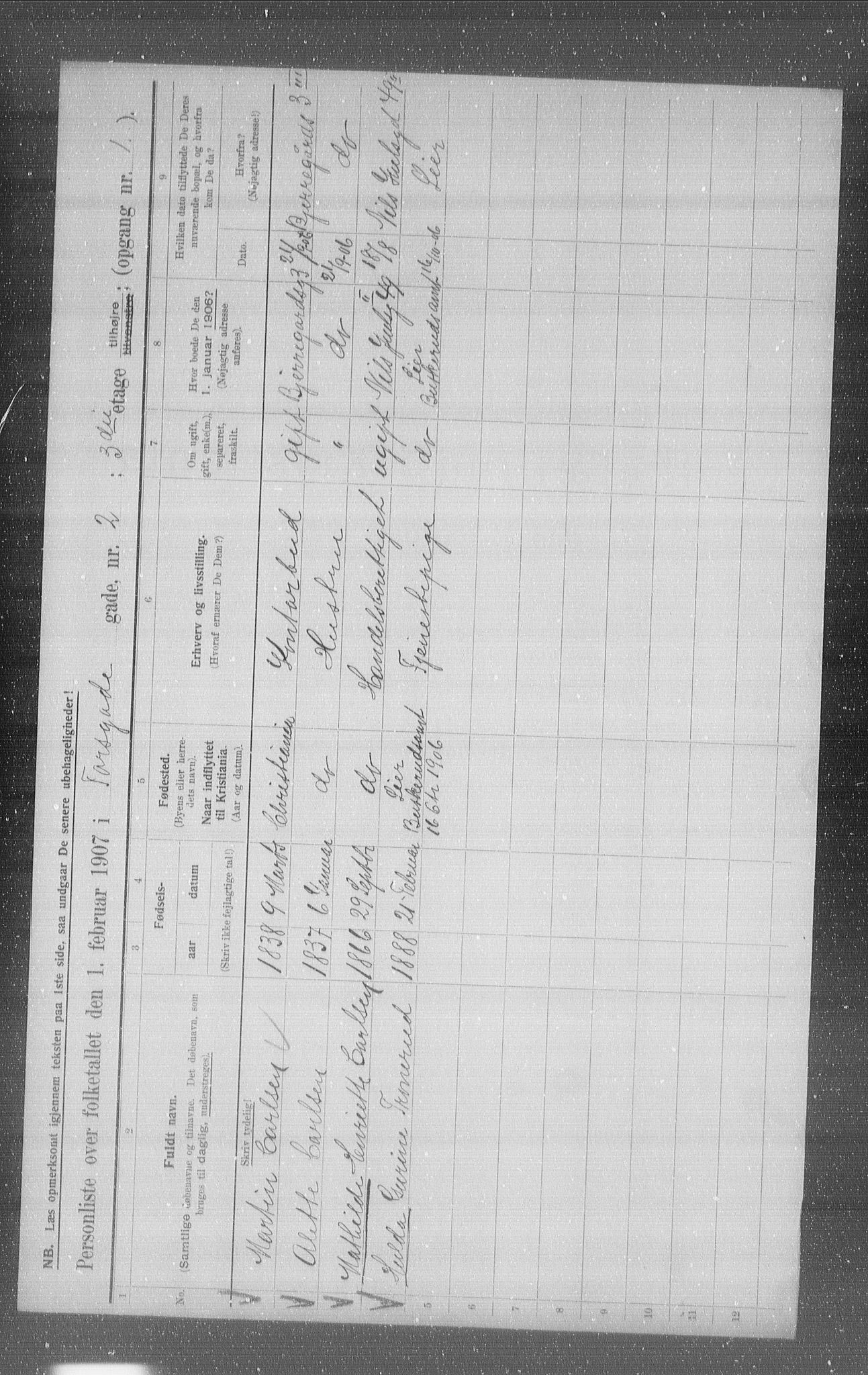 OBA, Municipal Census 1907 for Kristiania, 1907, p. 58149