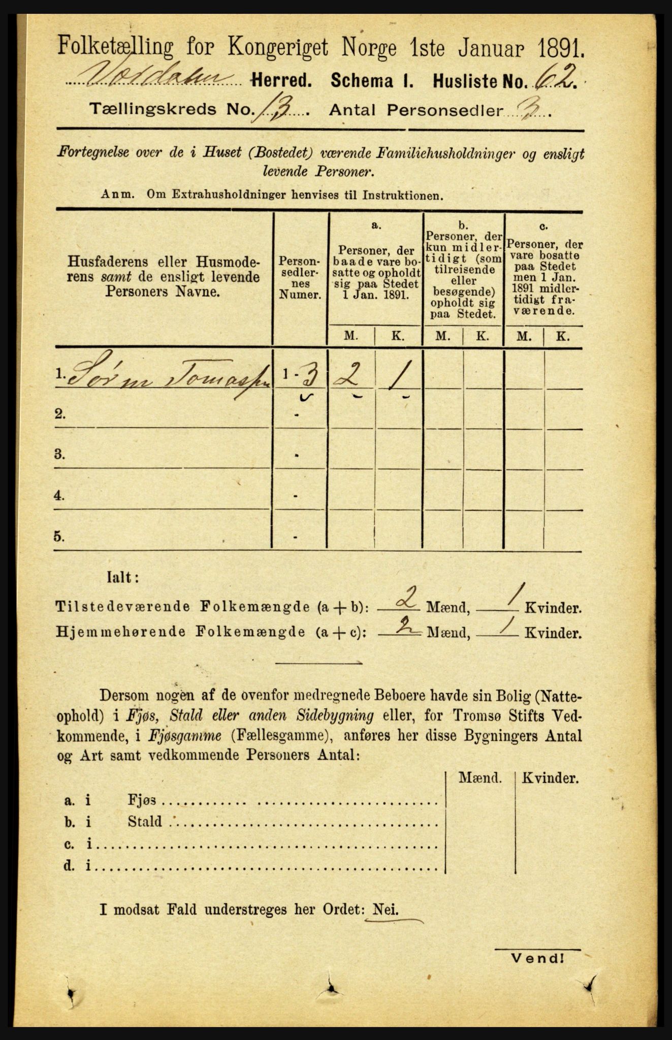 RA, 1891 census for 1721 Verdal, 1891, p. 6874