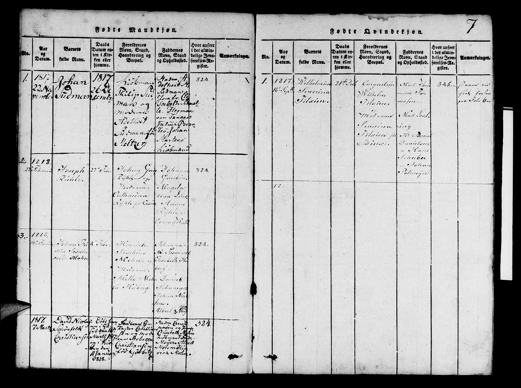Mariakirken Sokneprestembete, SAB/A-76901/H/Hab/L0001: Parish register (copy) no. A 1, 1815-1846, p. 7