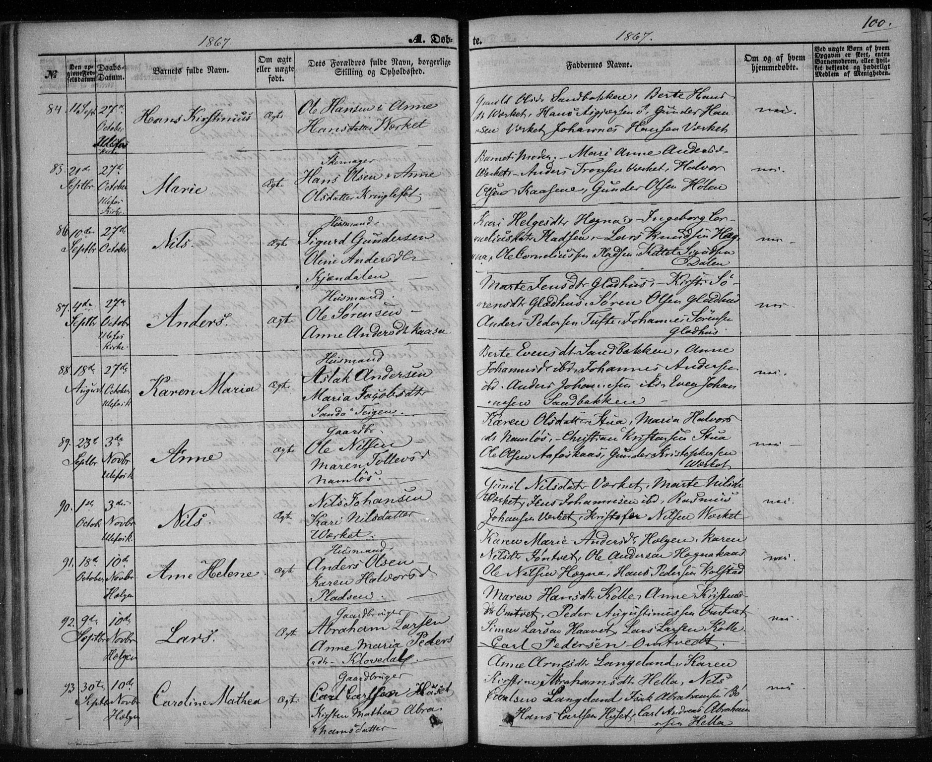 Holla kirkebøker, SAKO/A-272/F/Fa/L0006: Parish register (official) no. 6, 1861-1869, p. 100