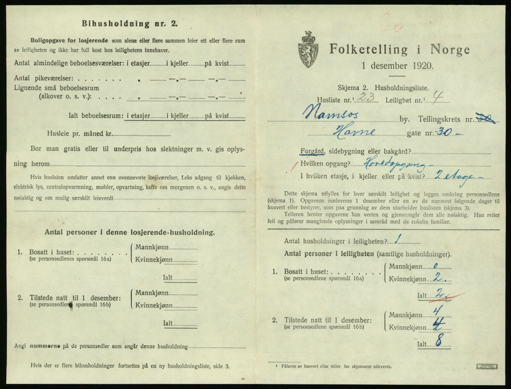 SAT, 1920 census for Namsos, 1920, p. 1207