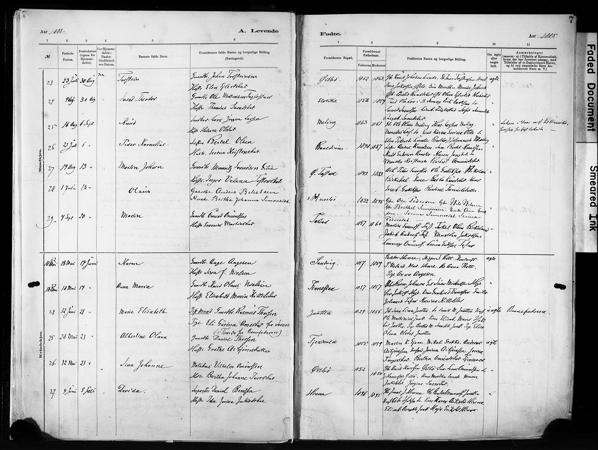 Hetland sokneprestkontor, AV/SAST-A-101826/30/30BA/L0011: Parish register (official) no. A 11, 1884-1911, p. 7