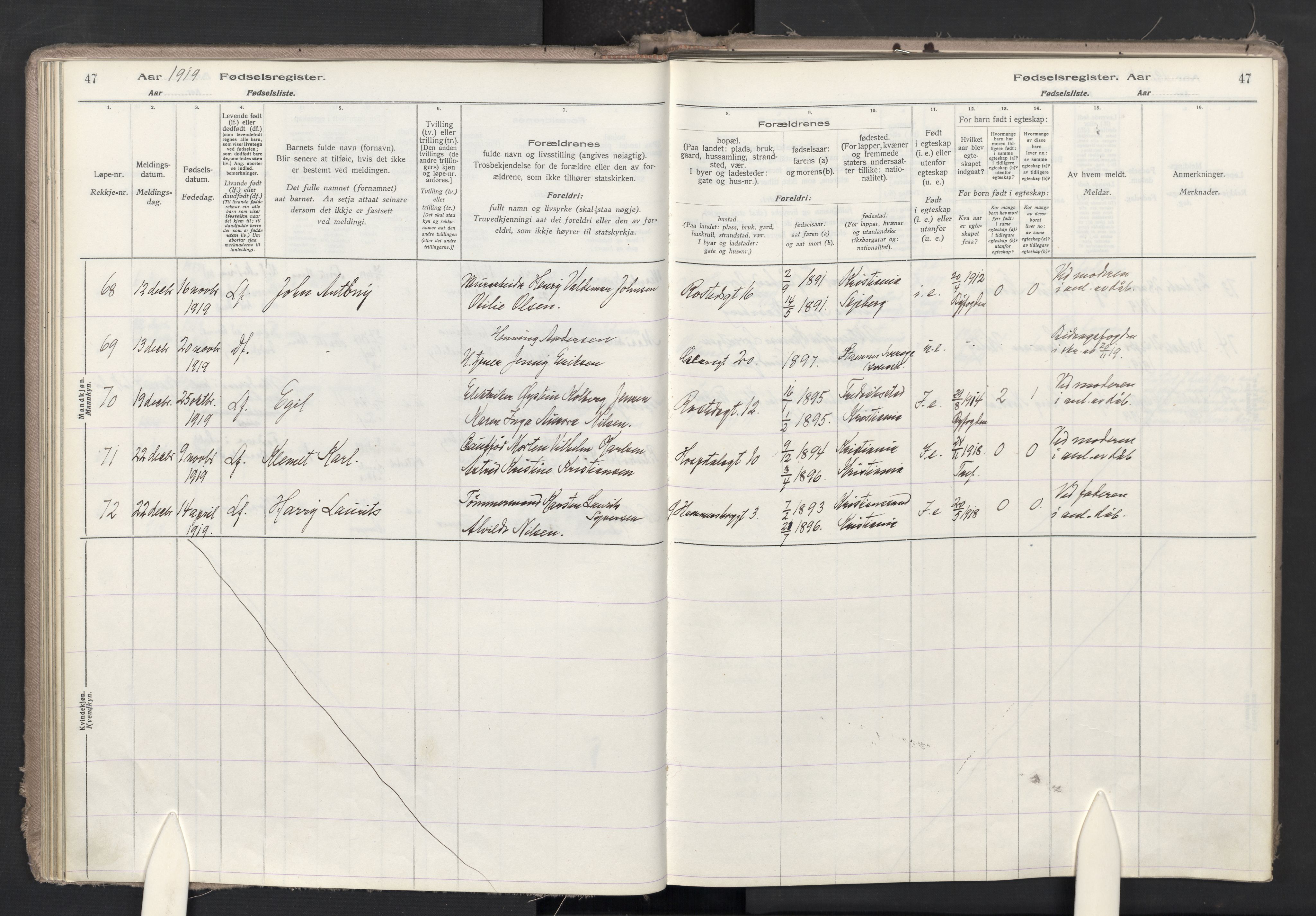 Trefoldighet prestekontor Kirkebøker, AV/SAO-A-10882/J/Ja/L0001: Birth register no. 1, 1916-1931, p. 47