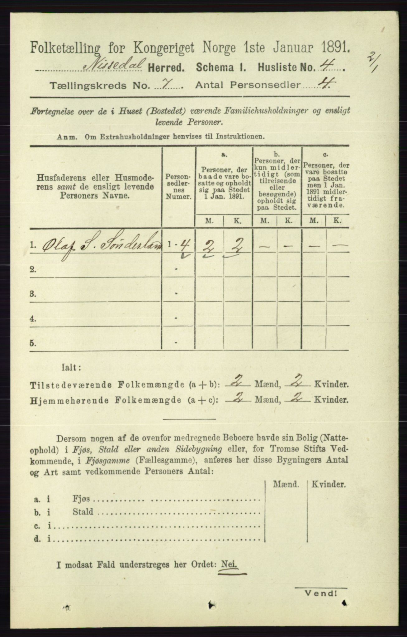 RA, 1891 census for 0830 Nissedal, 1891, p. 1440