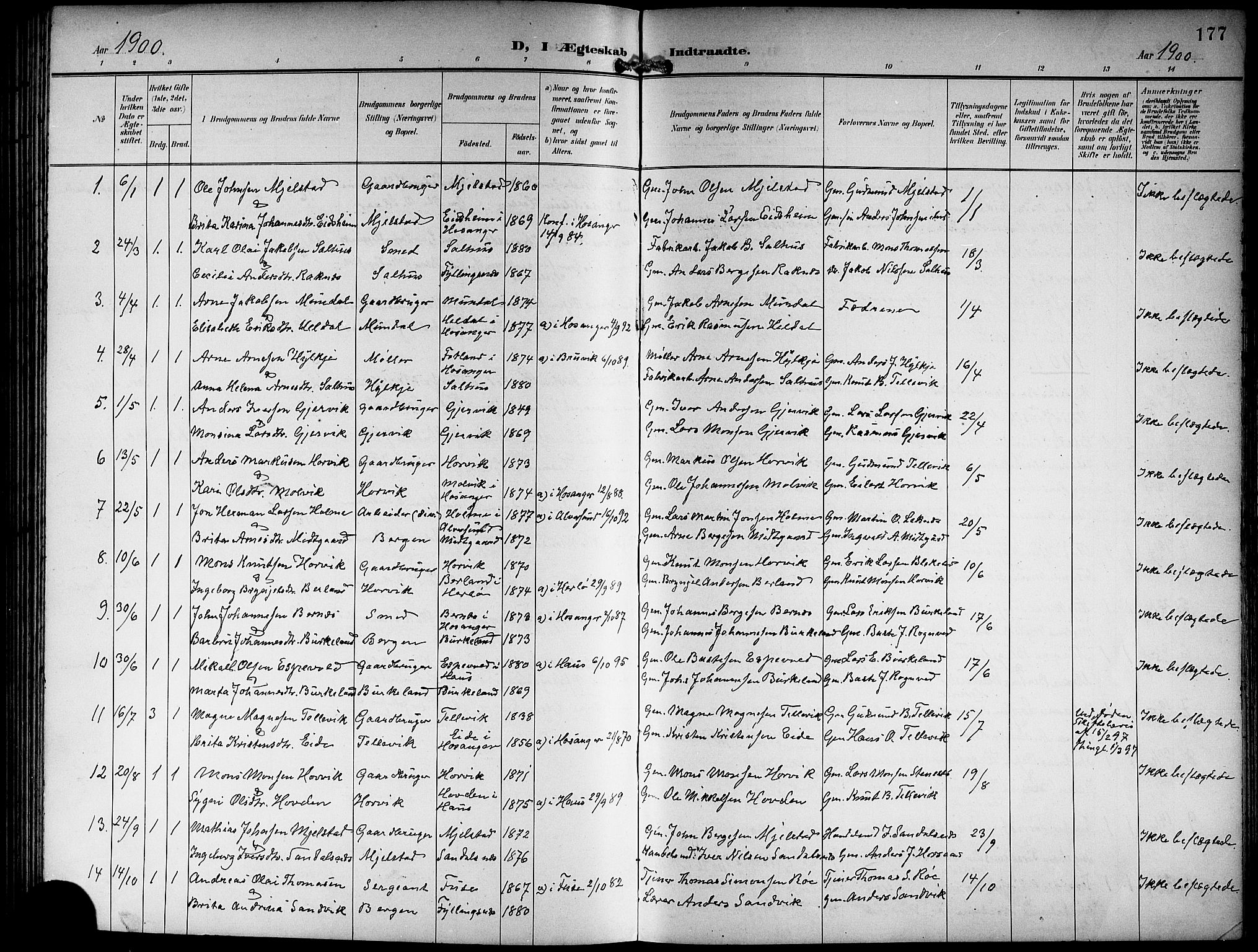 Hamre sokneprestembete, SAB/A-75501/H/Ha/Hab: Parish register (copy) no. B 4, 1898-1919, p. 177