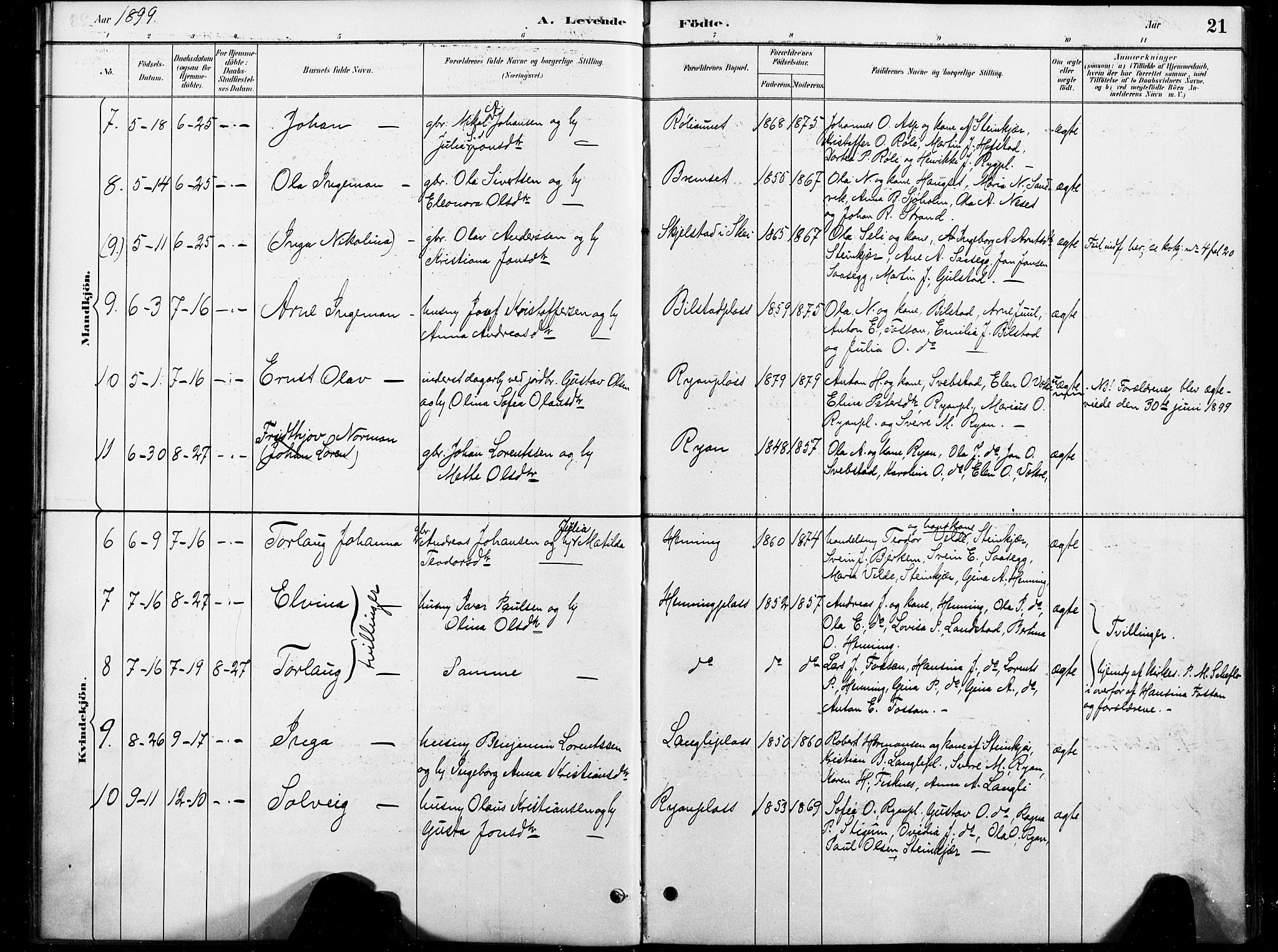 Ministerialprotokoller, klokkerbøker og fødselsregistre - Nord-Trøndelag, AV/SAT-A-1458/738/L0364: Parish register (official) no. 738A01, 1884-1902, p. 21