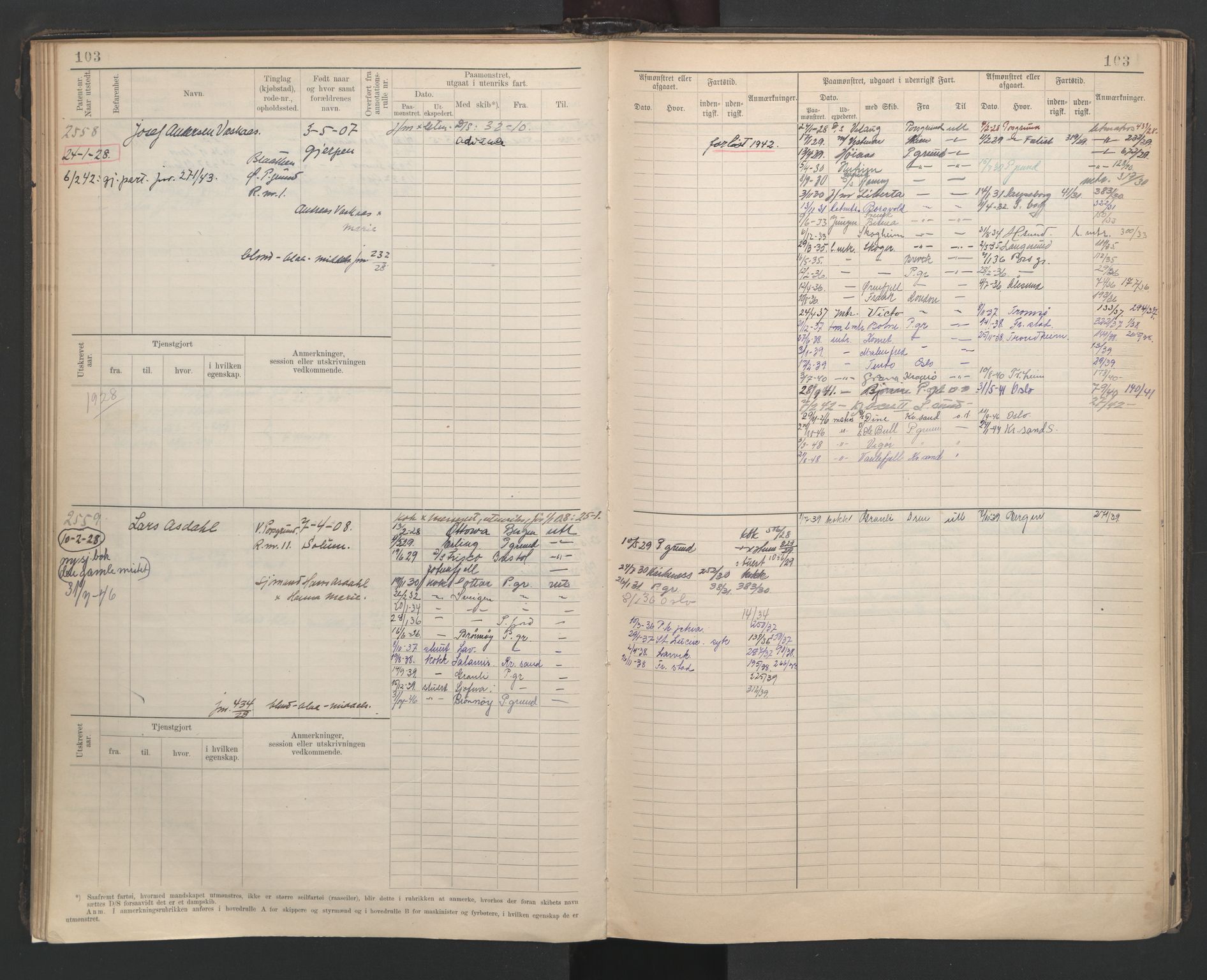 Porsgrunn innrulleringskontor, SAKO/A-829/F/Fb/L0007: Annotasjonsrulle, 1926-1948, p. 103