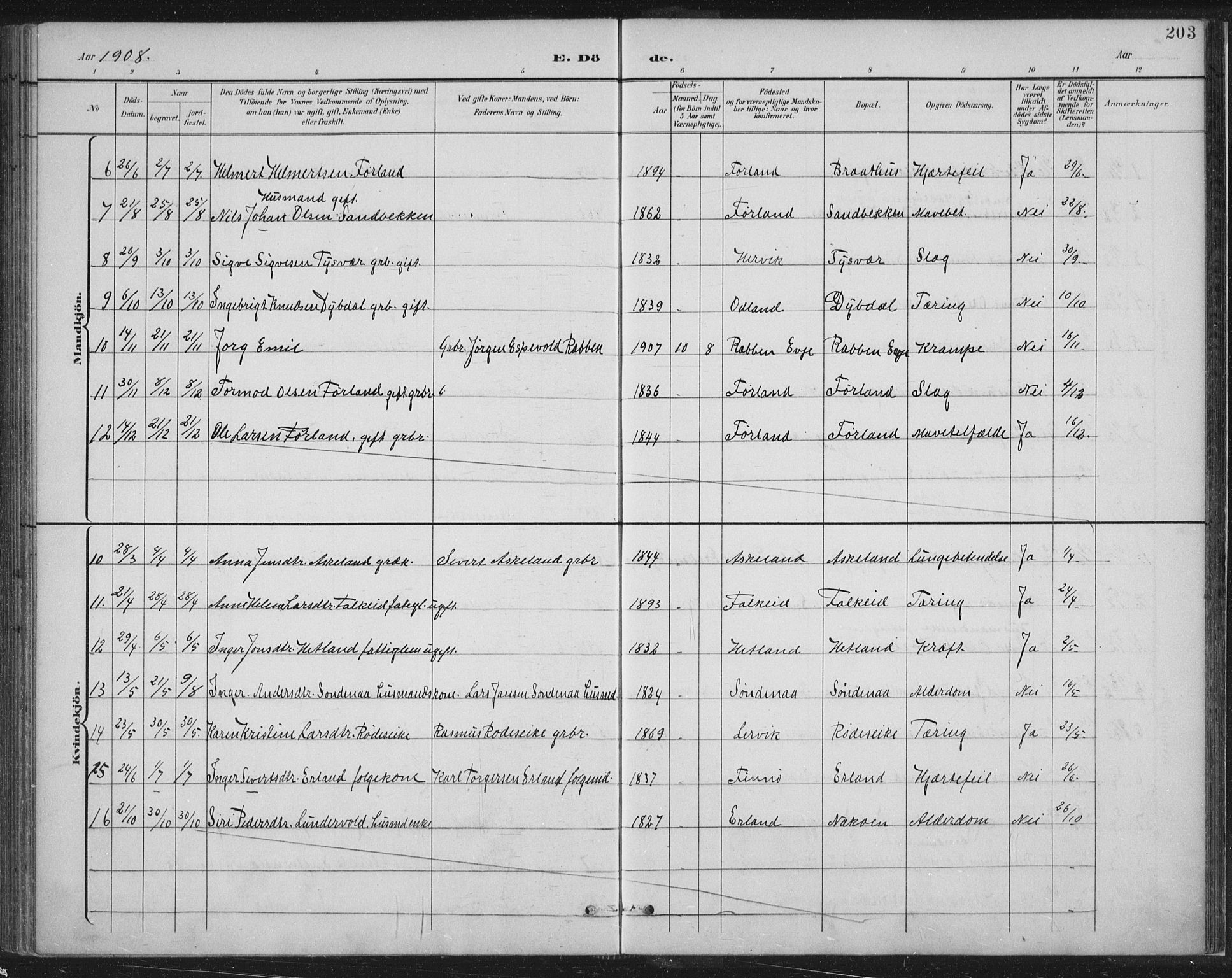 Tysvær sokneprestkontor, AV/SAST-A -101864/H/Ha/Haa/L0008: Parish register (official) no. A 8, 1897-1918, p. 203