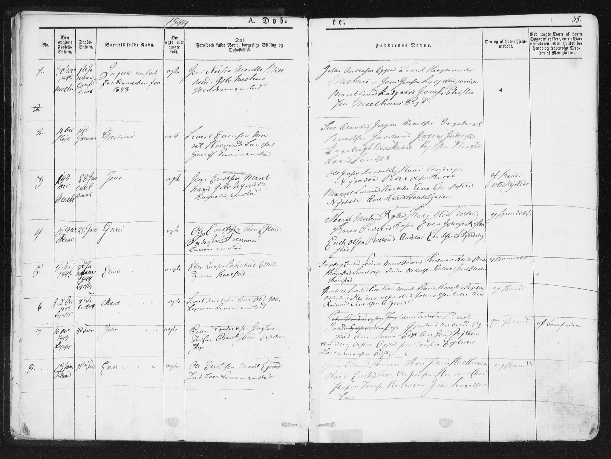 Ministerialprotokoller, klokkerbøker og fødselsregistre - Sør-Trøndelag, SAT/A-1456/691/L1074: Parish register (official) no. 691A06, 1842-1852, p. 35