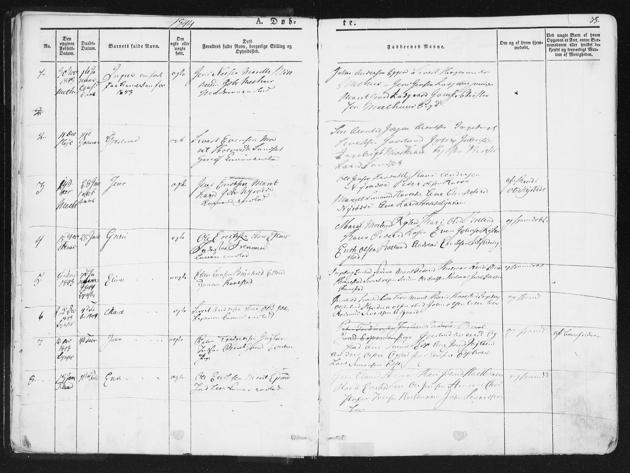 Ministerialprotokoller, klokkerbøker og fødselsregistre - Sør-Trøndelag, AV/SAT-A-1456/691/L1074: Parish register (official) no. 691A06, 1842-1852, p. 35