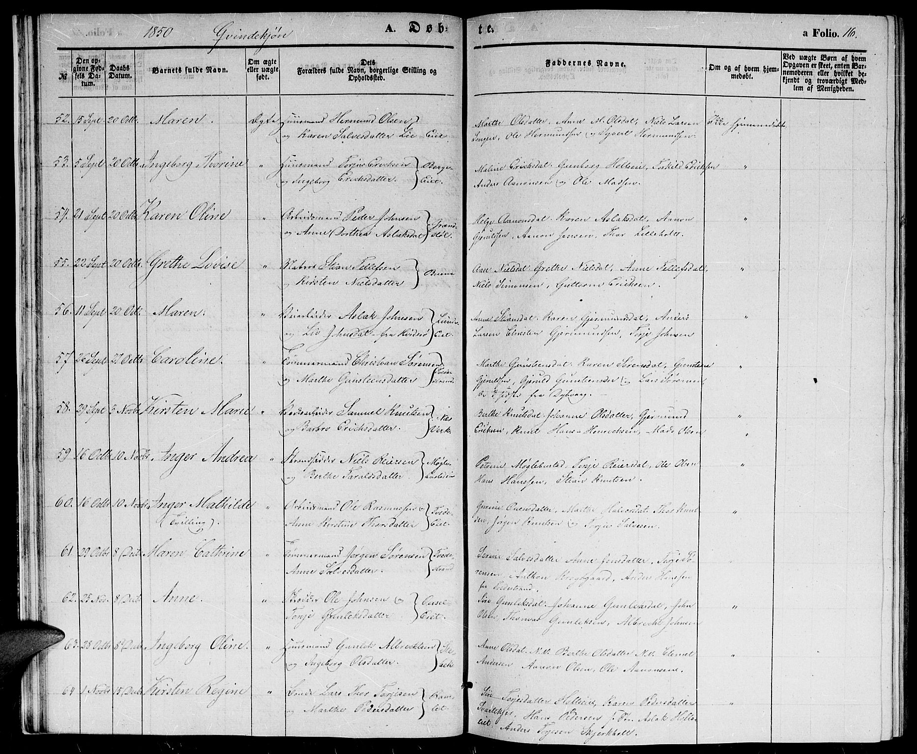 Holt sokneprestkontor, AV/SAK-1111-0021/F/Fb/L0007: Parish register (copy) no. B 7, 1849-1858, p. 16