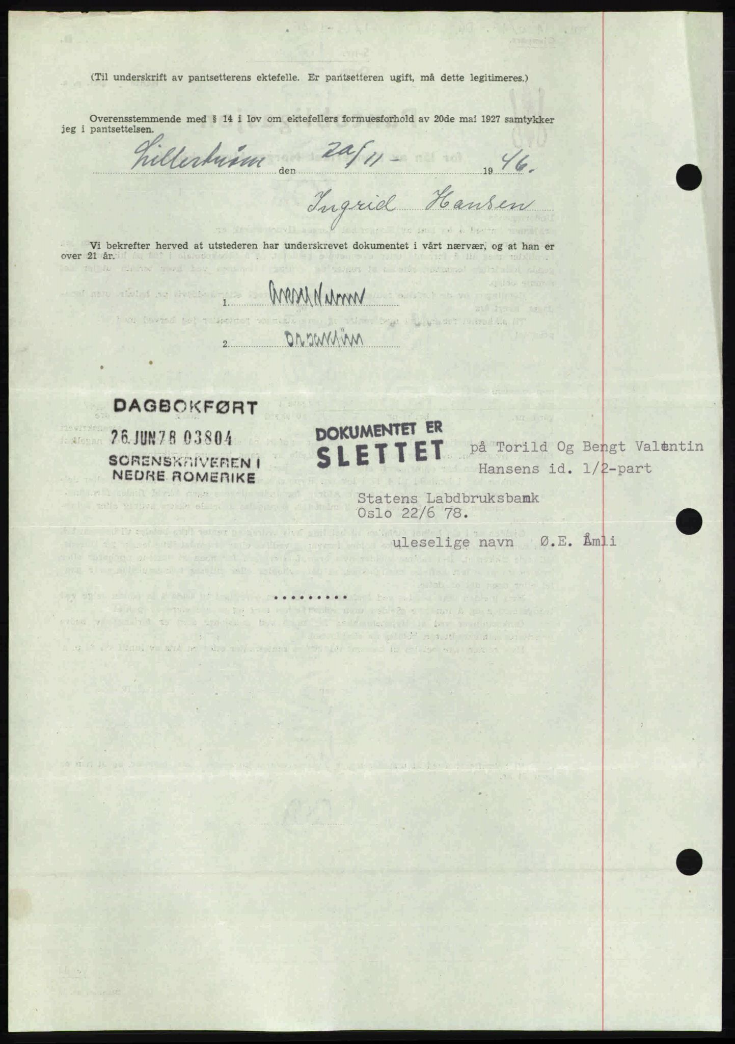 Nedre Romerike sorenskriveri, AV/SAO-A-10469/G/Gb/Gbd/L0017: Mortgage book no. 17, 1946-1946, Diary no: : 4400/1946