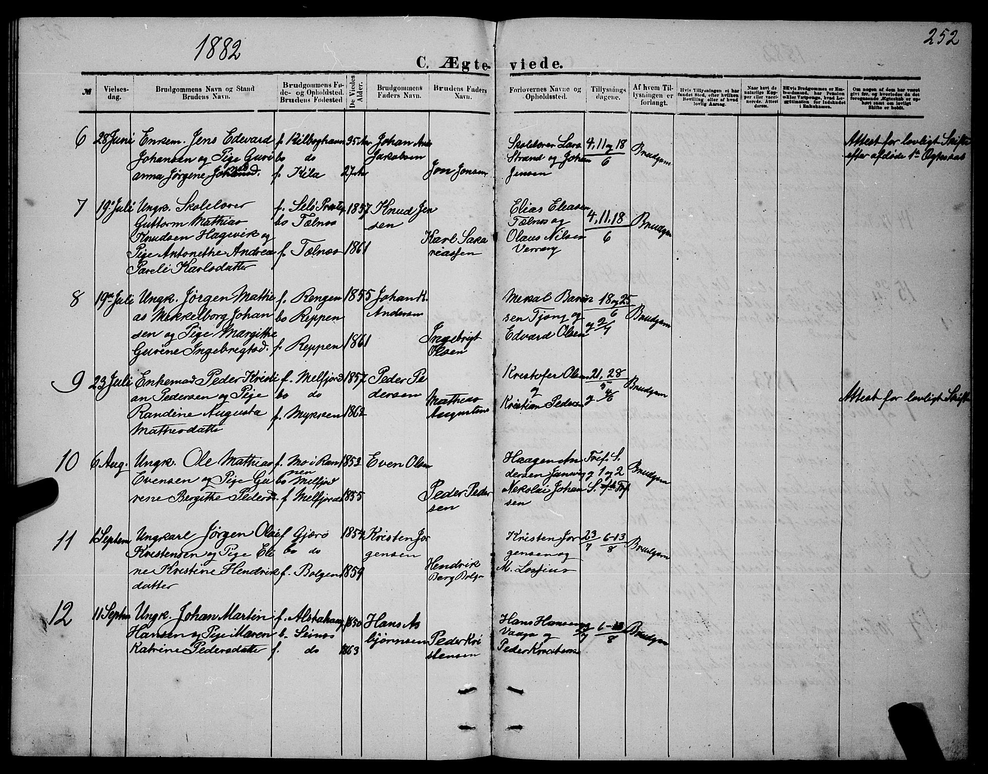 Ministerialprotokoller, klokkerbøker og fødselsregistre - Nordland, AV/SAT-A-1459/841/L0620: Parish register (copy) no. 841C04, 1877-1896, p. 252