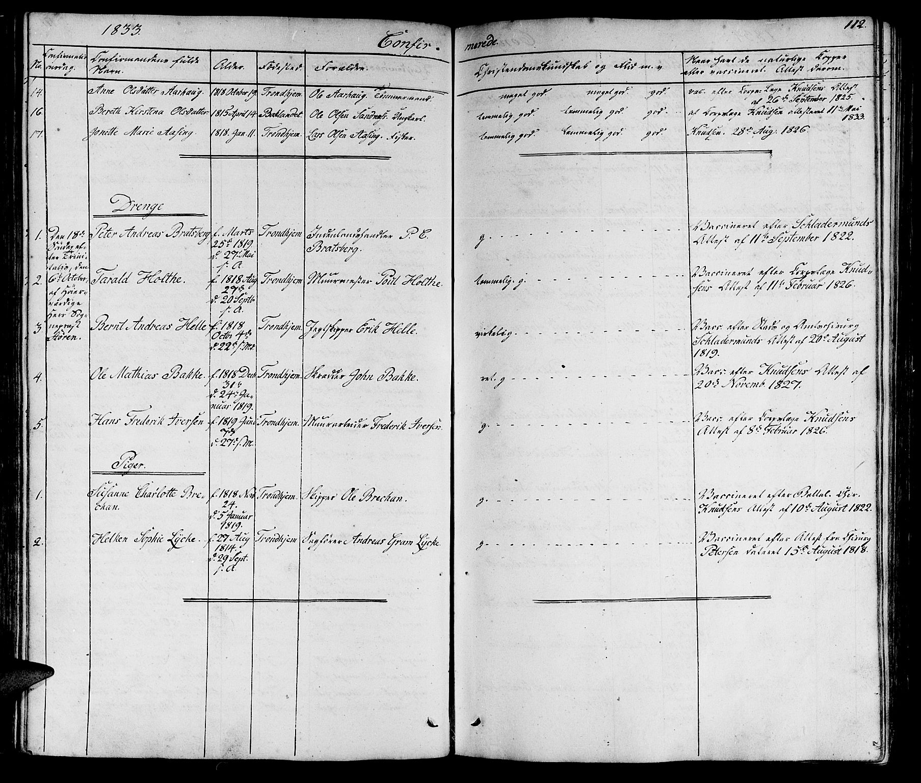 Ministerialprotokoller, klokkerbøker og fødselsregistre - Sør-Trøndelag, SAT/A-1456/602/L0136: Parish register (copy) no. 602C04, 1833-1845, p. 112