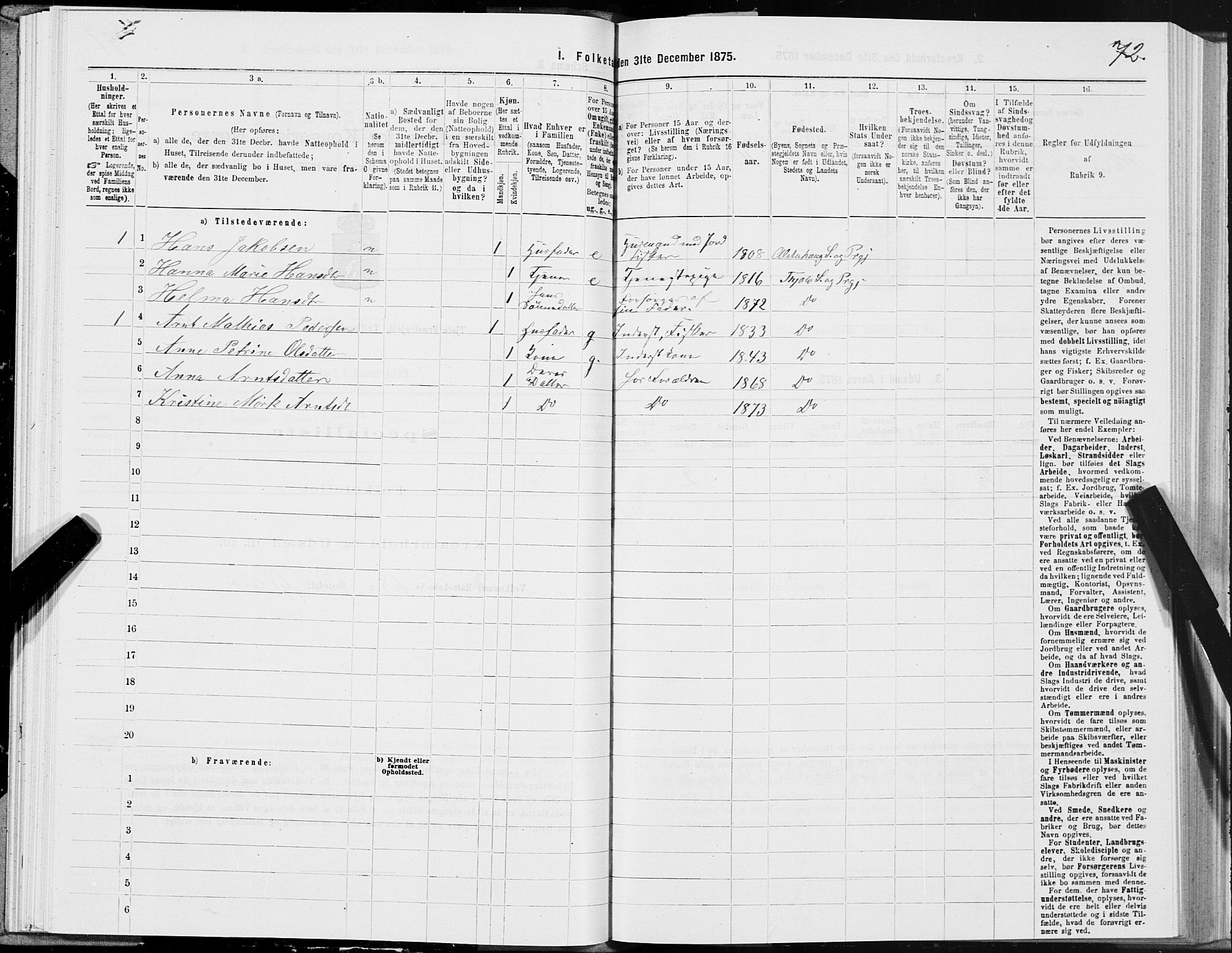 SAT, 1875 census for 1817P Tjøtta, 1875, p. 3072
