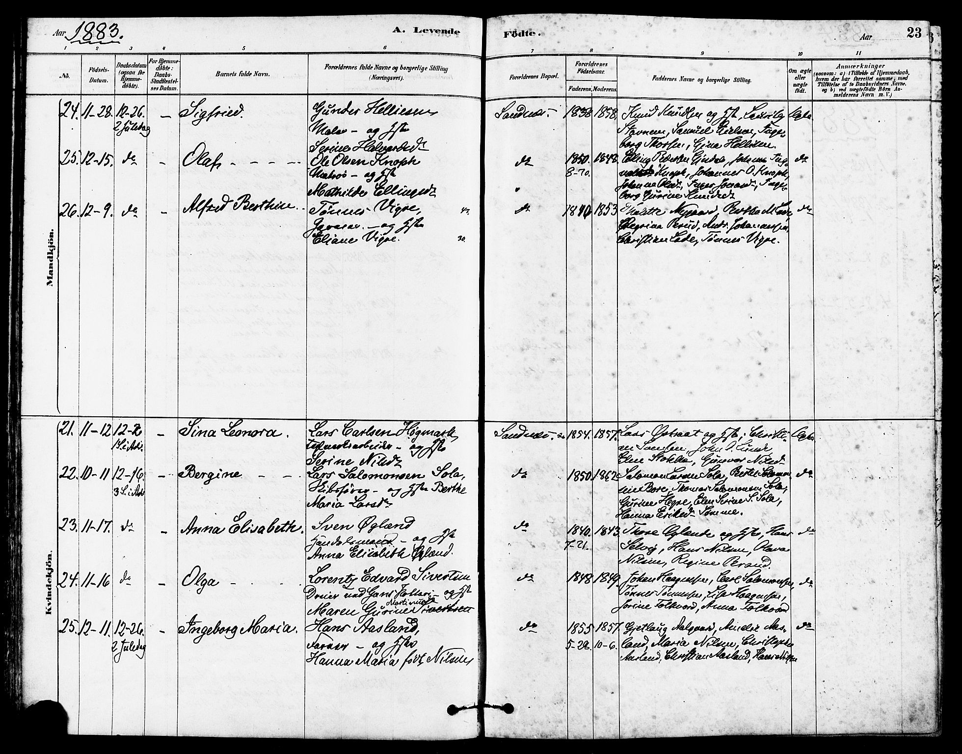 Høyland sokneprestkontor, AV/SAST-A-101799/001/30BA/L0012: Parish register (official) no. A 11, 1878-1889, p. 23