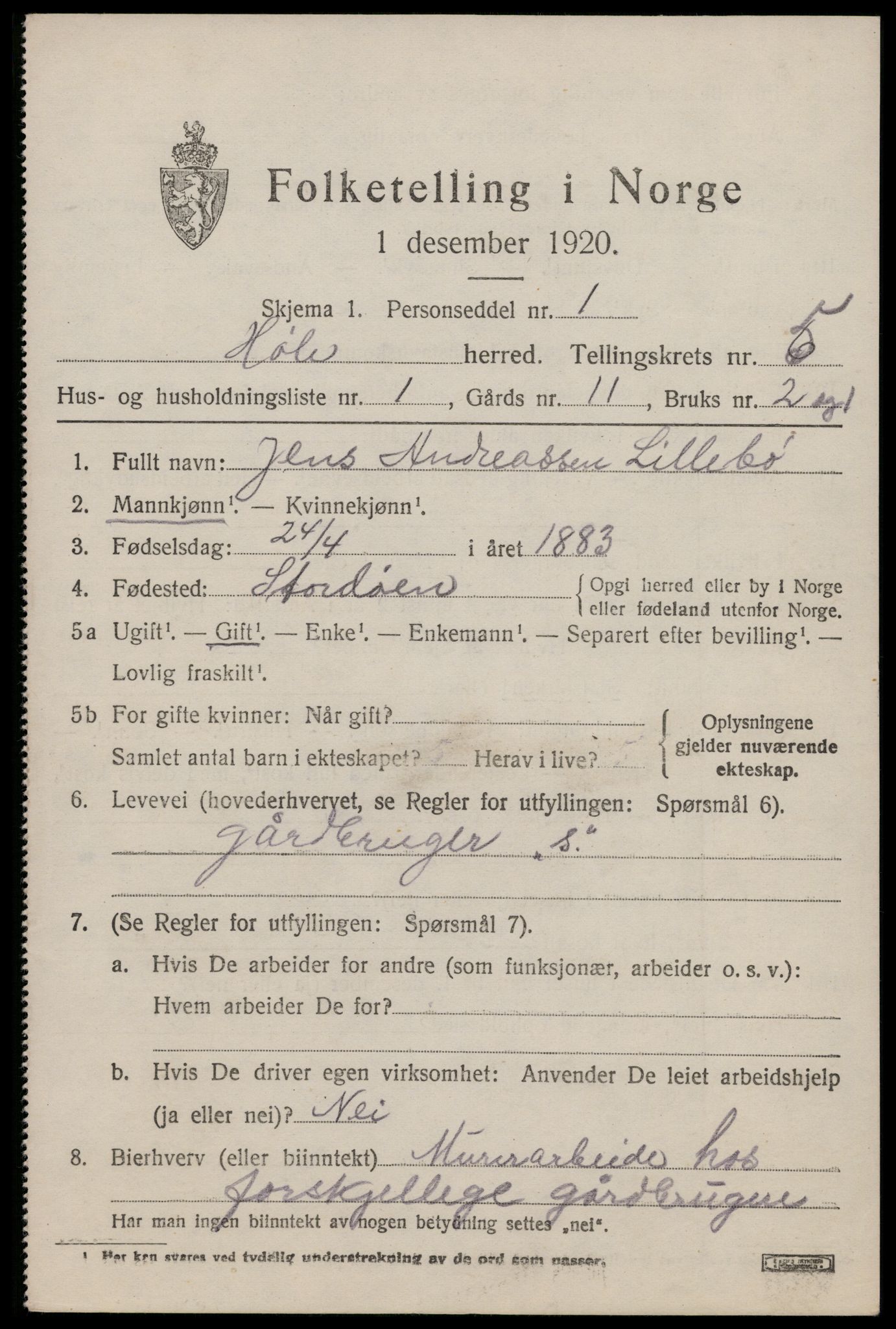 SAST, 1920 census for Høle, 1920, p. 1653