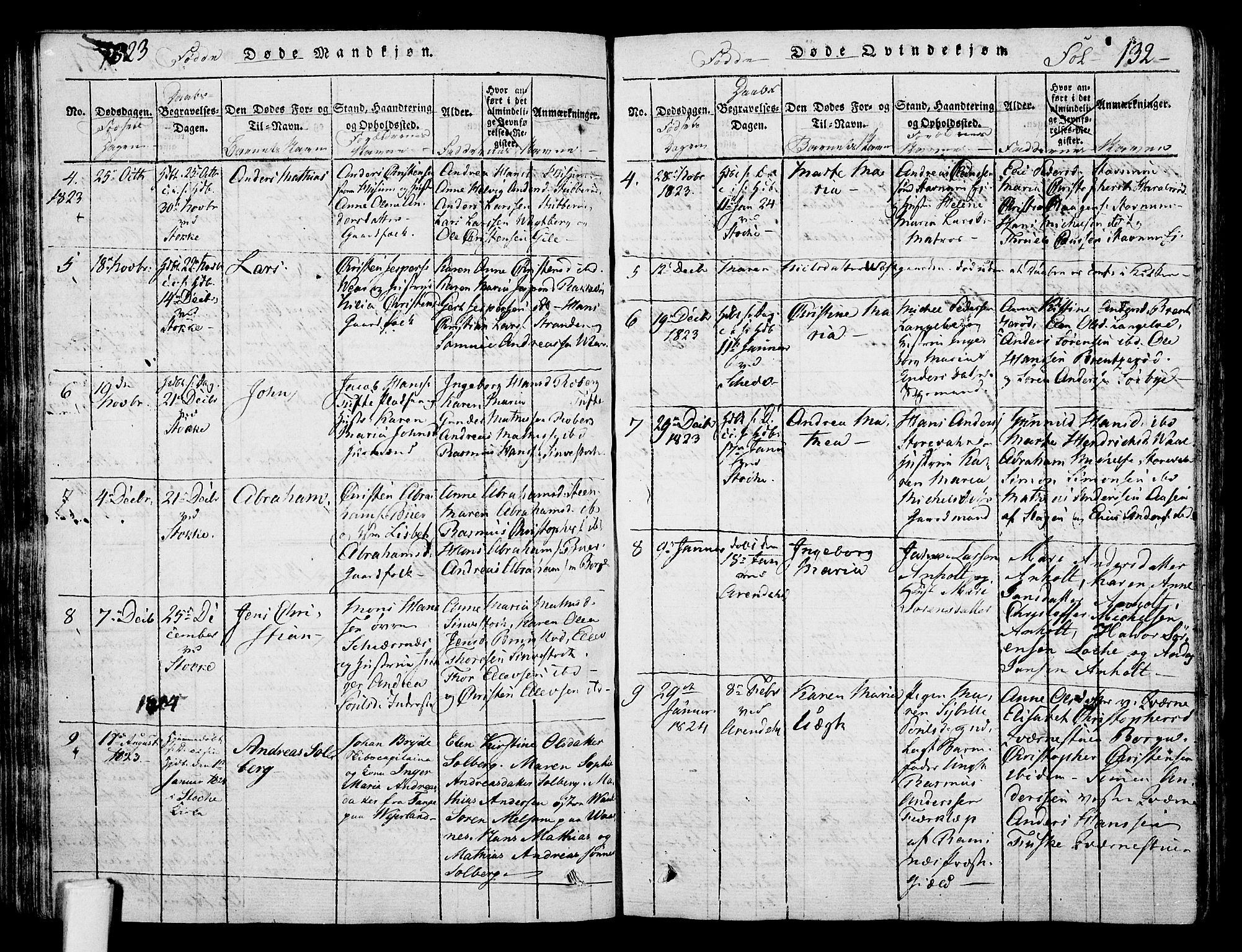 Stokke kirkebøker, AV/SAKO-A-320/F/Fa/L0005: Parish register (official) no. I 5, 1815-1826, p. 132