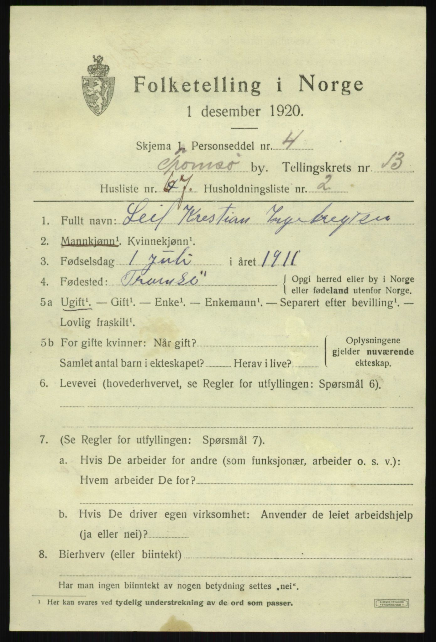 SATØ, 1920 census for Tromsø, 1920, p. 26332