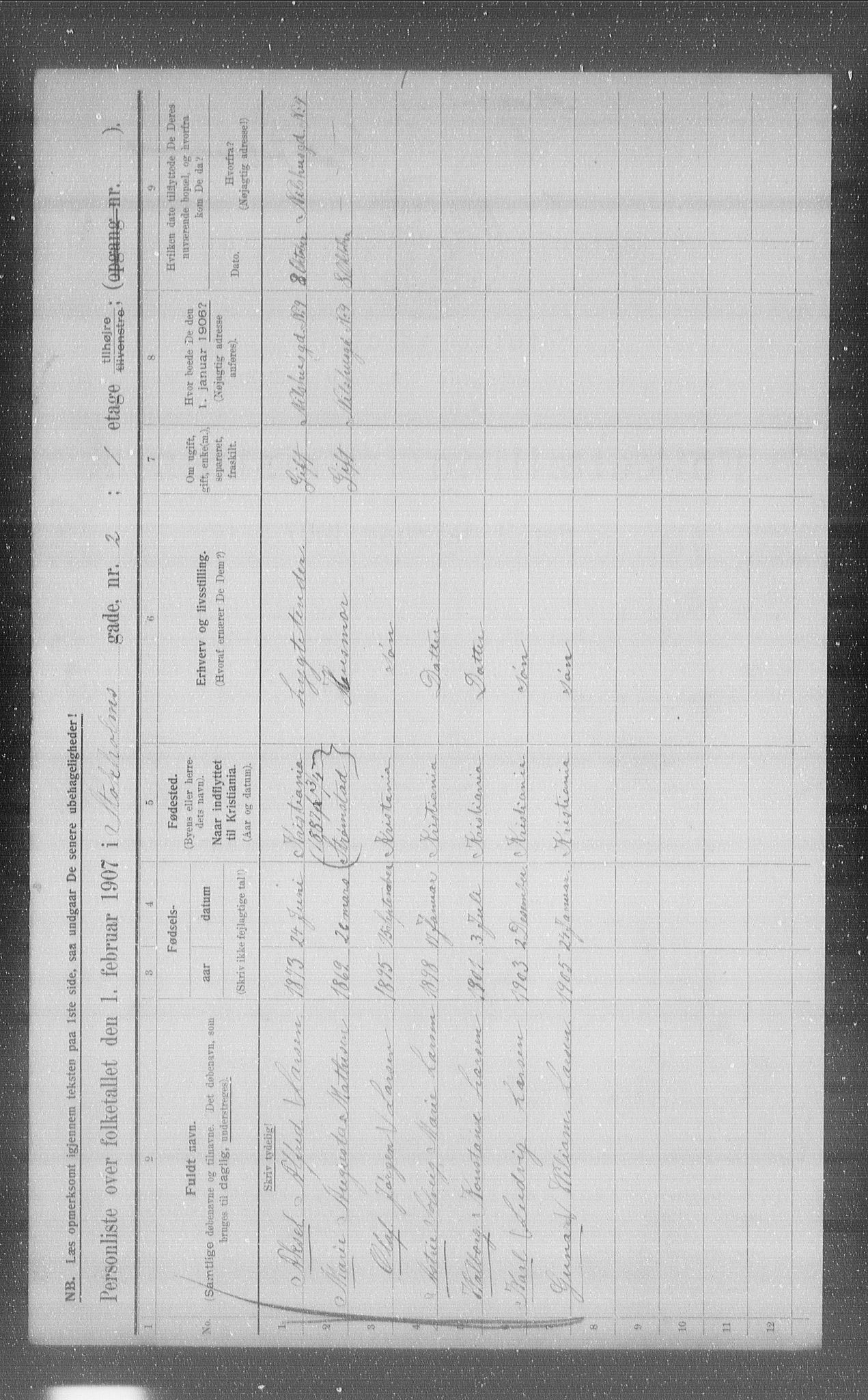 OBA, Municipal Census 1907 for Kristiania, 1907, p. 52086