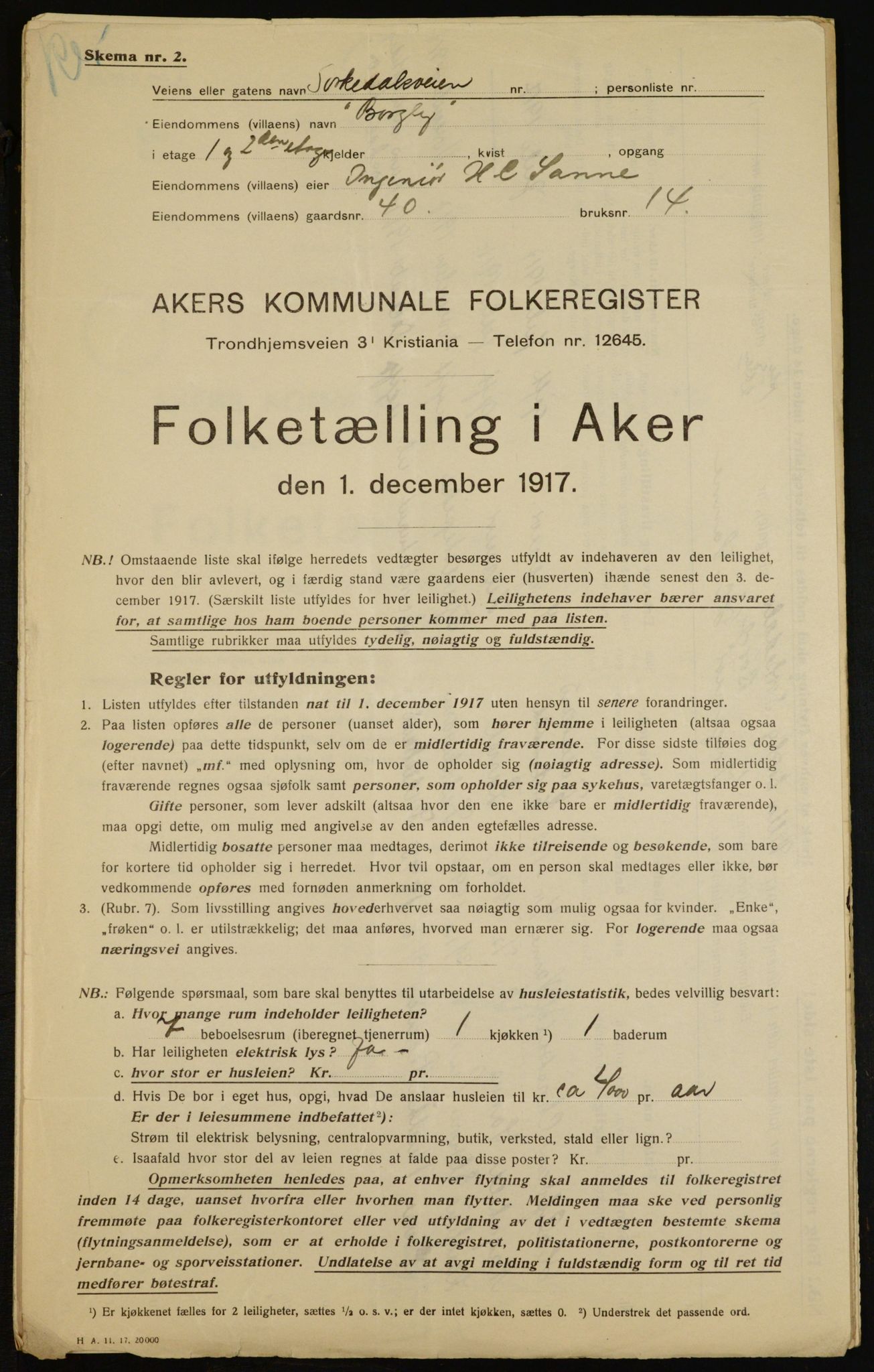 OBA, Municipal Census 1917 for Aker, 1917, p. 8825