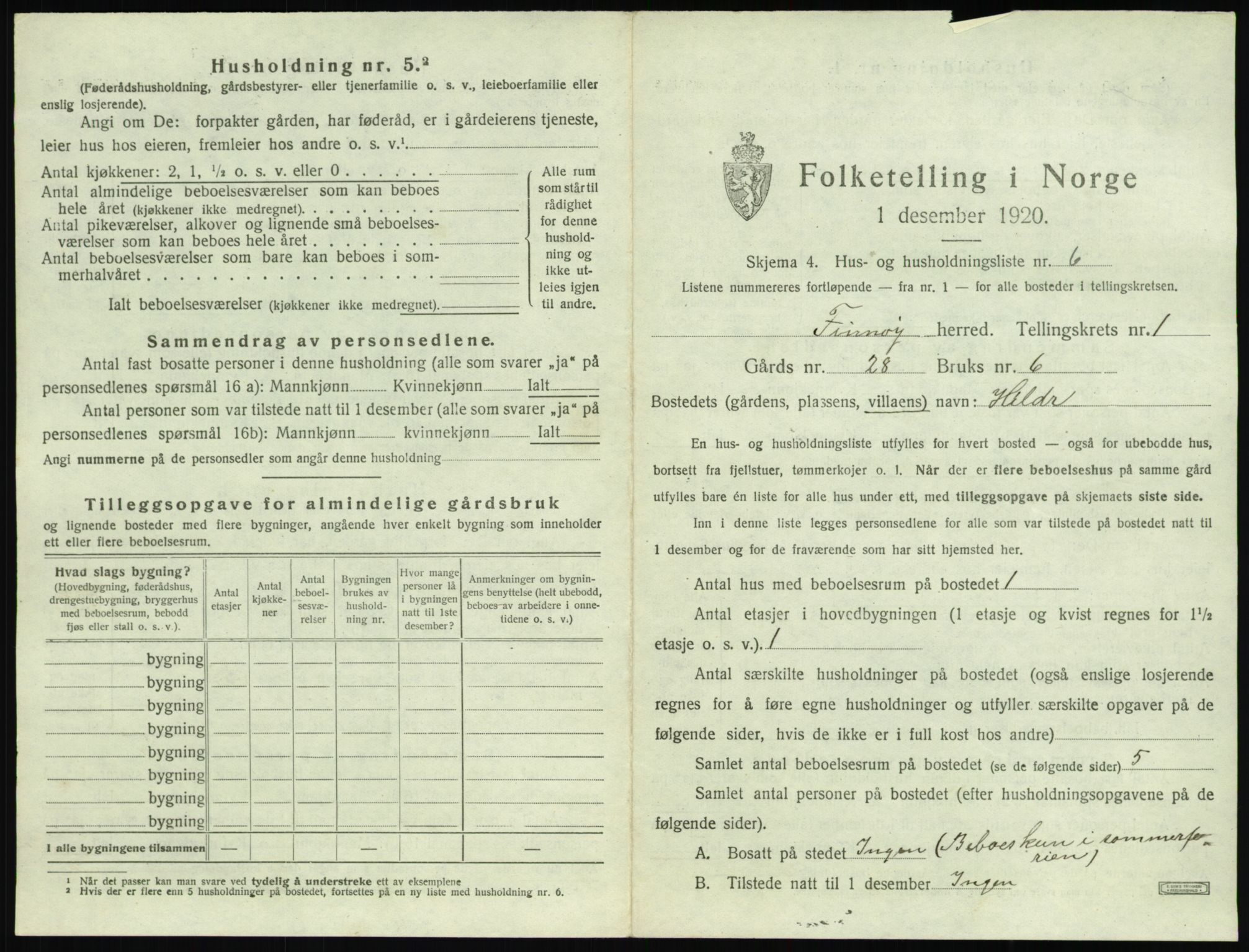 SAST, 1920 census for Finnøy, 1920, p. 44