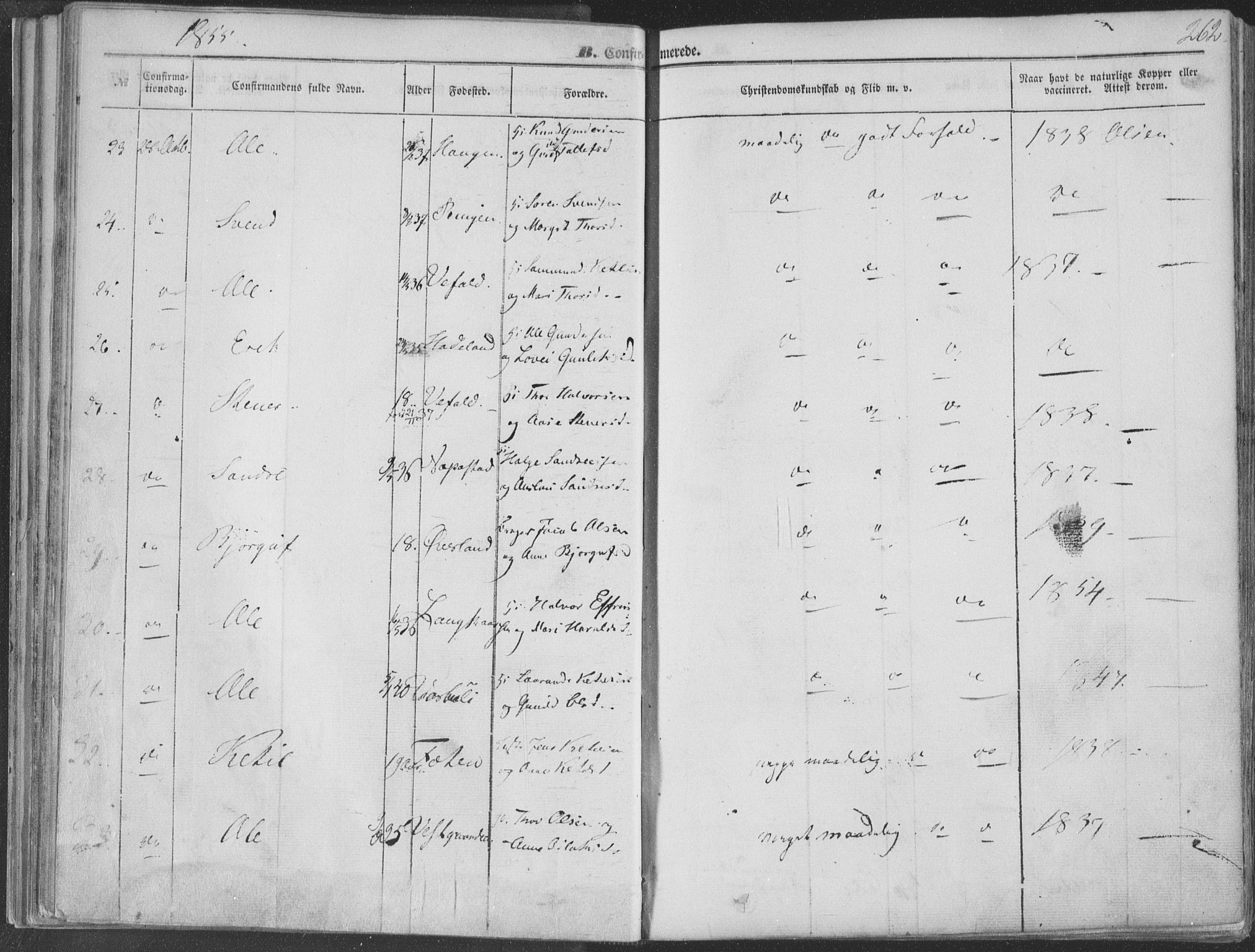 Seljord kirkebøker, AV/SAKO-A-20/F/Fa/L012b: Parish register (official) no. I 12B, 1850-1865, p. 262