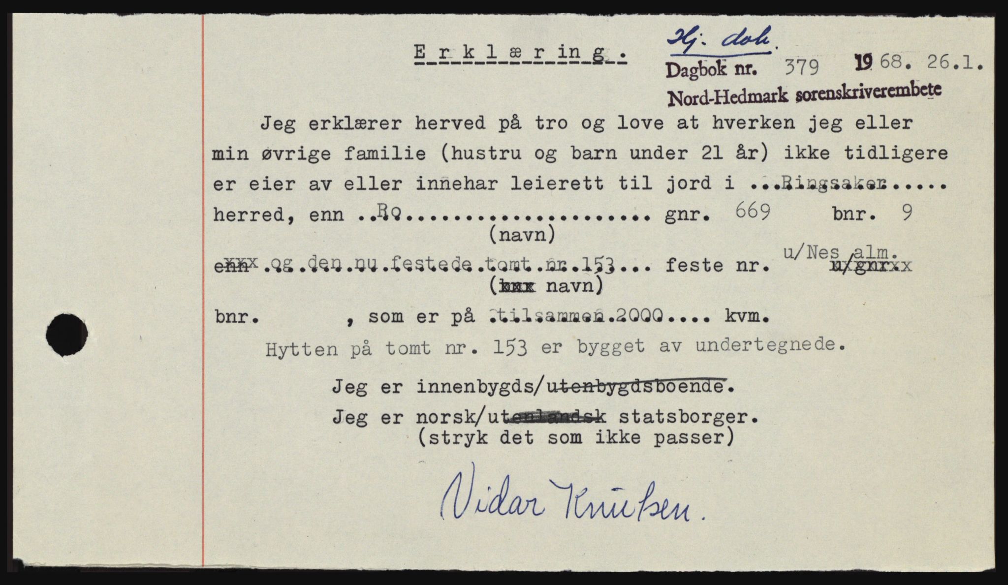 Nord-Hedmark sorenskriveri, SAH/TING-012/H/Hc/L0027: Mortgage book no. 27, 1967-1968, Diary no: : 379/1968