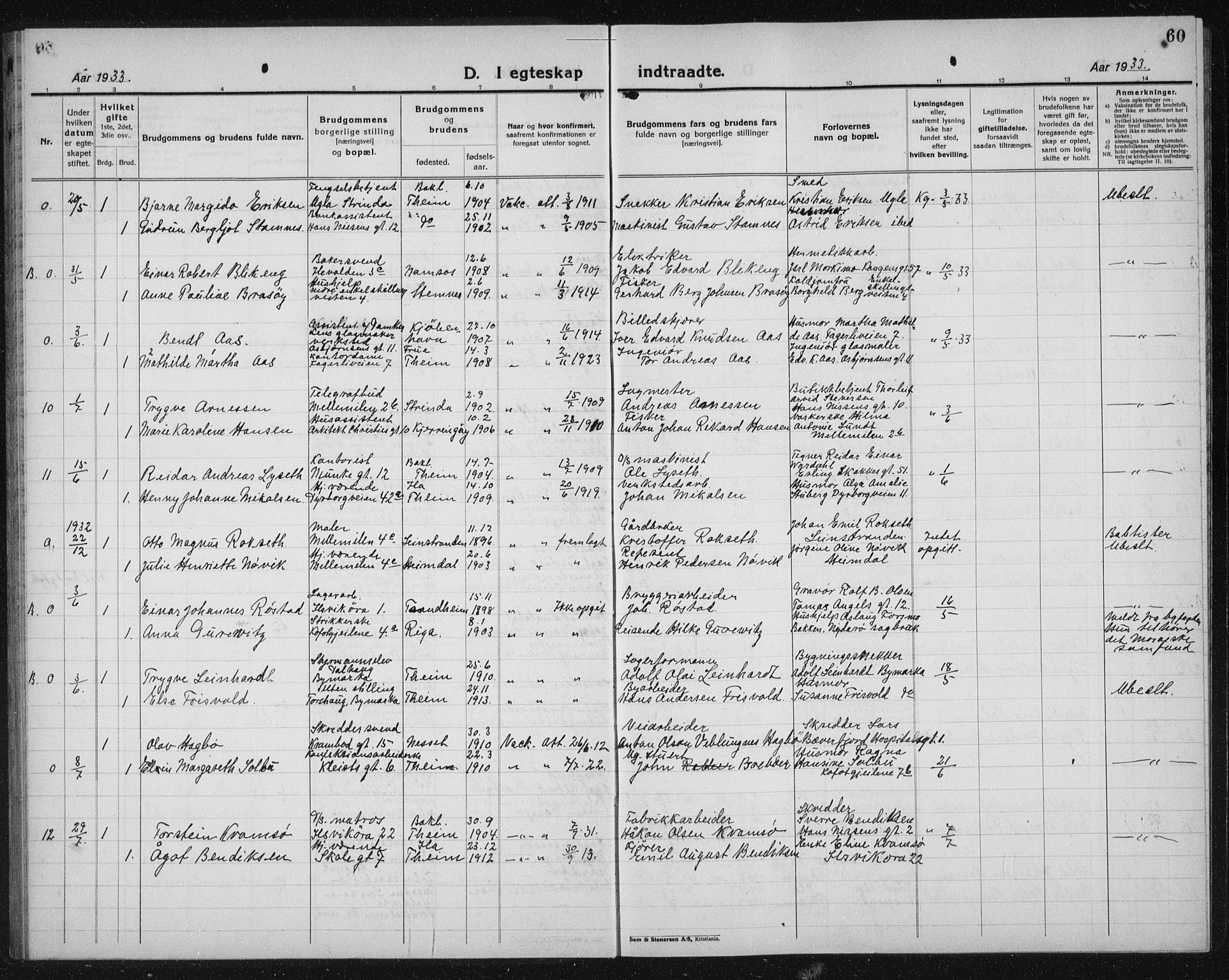 Ministerialprotokoller, klokkerbøker og fødselsregistre - Sør-Trøndelag, SAT/A-1456/603/L0176: Parish register (copy) no. 603C04, 1923-1941, p. 60