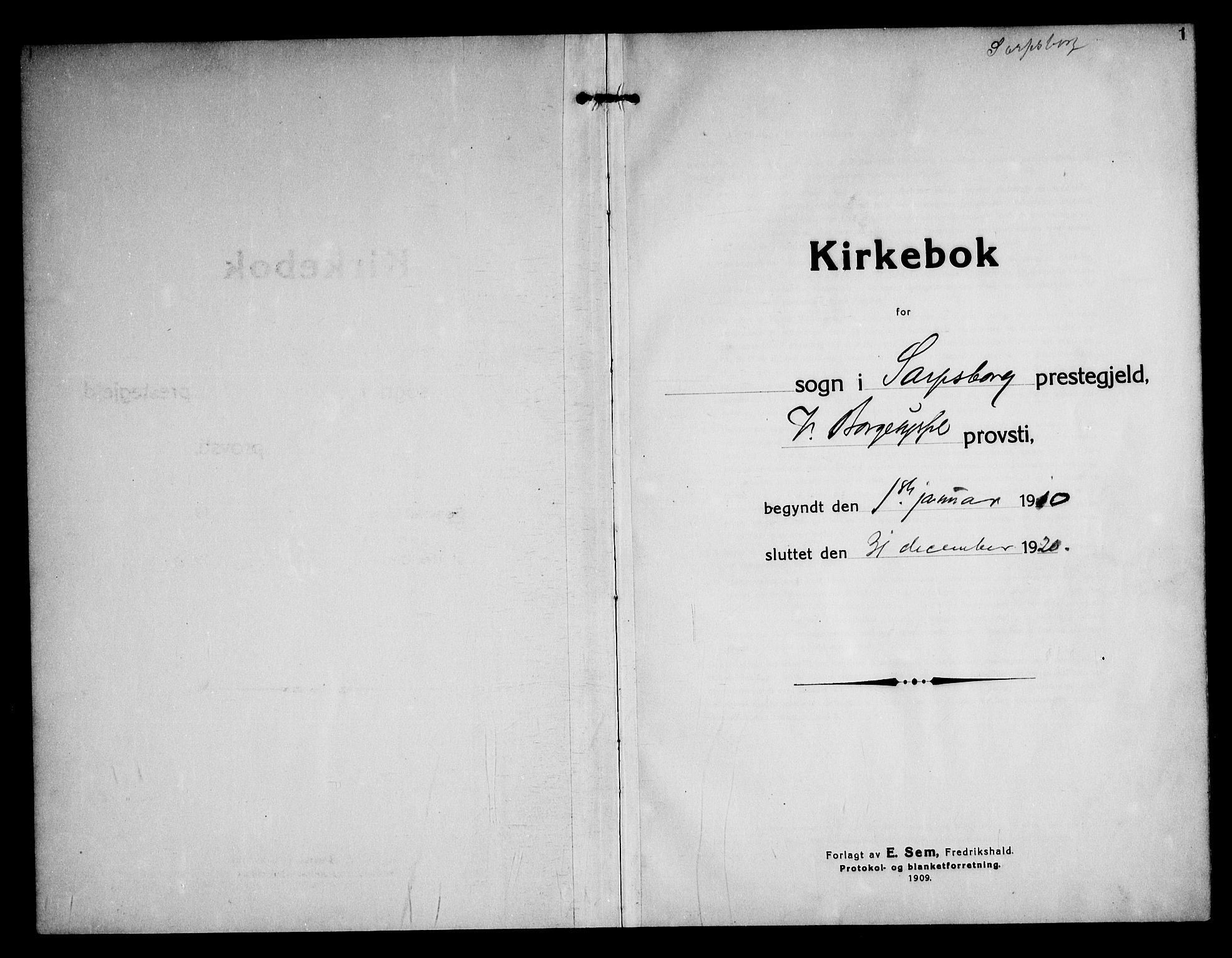 Sarpsborg prestekontor Kirkebøker, AV/SAO-A-2006/F/Fa/L0007: Parish register (official) no. 7, 1910-1918, p. 1