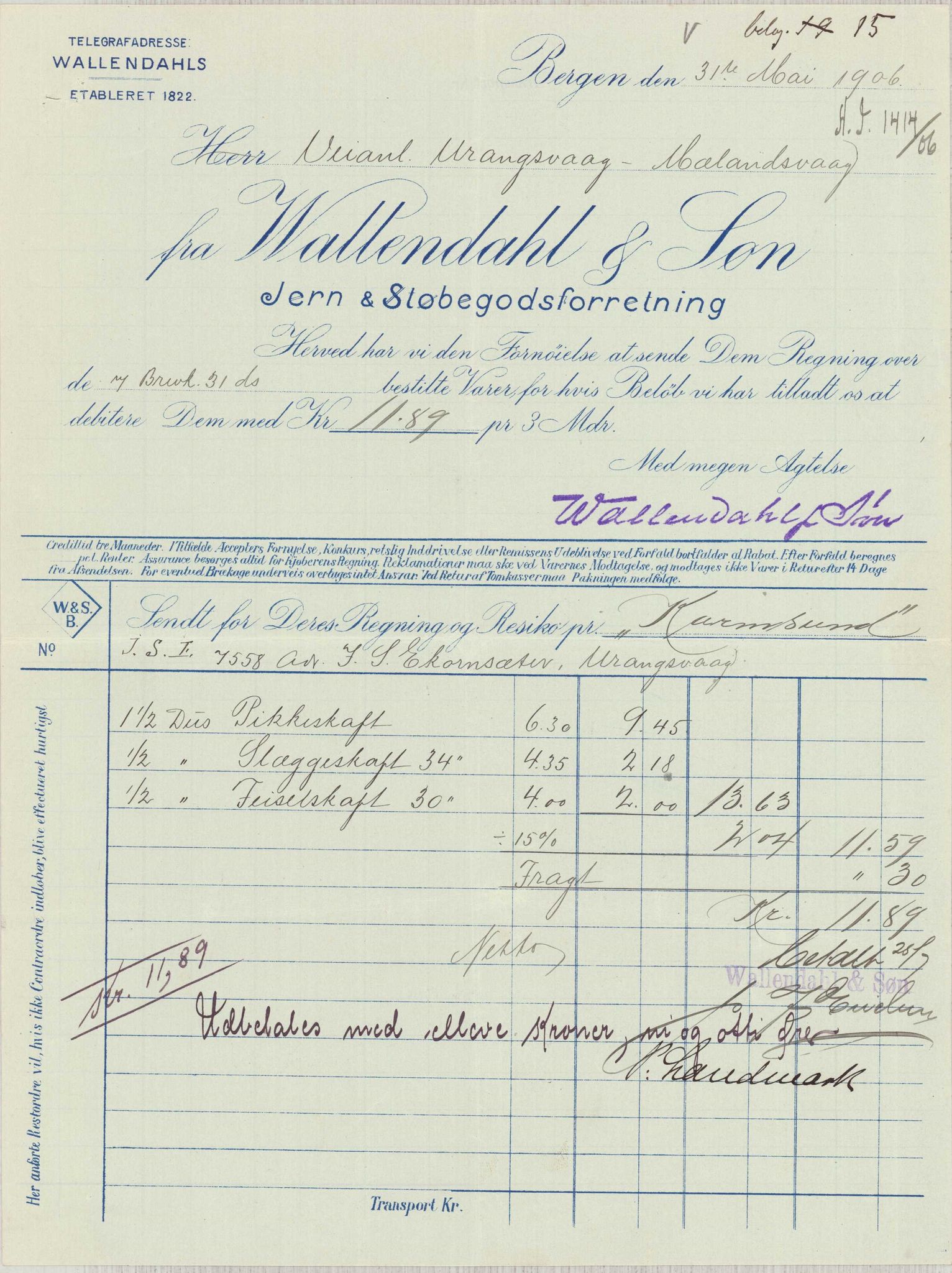 Finnaas kommune. Formannskapet, IKAH/1218a-021/E/Ea/L0002/0004: Rekneskap for veganlegg / Rekneskap for veganlegget Urangsvåg - Mælandsvåg, 1906, p. 30