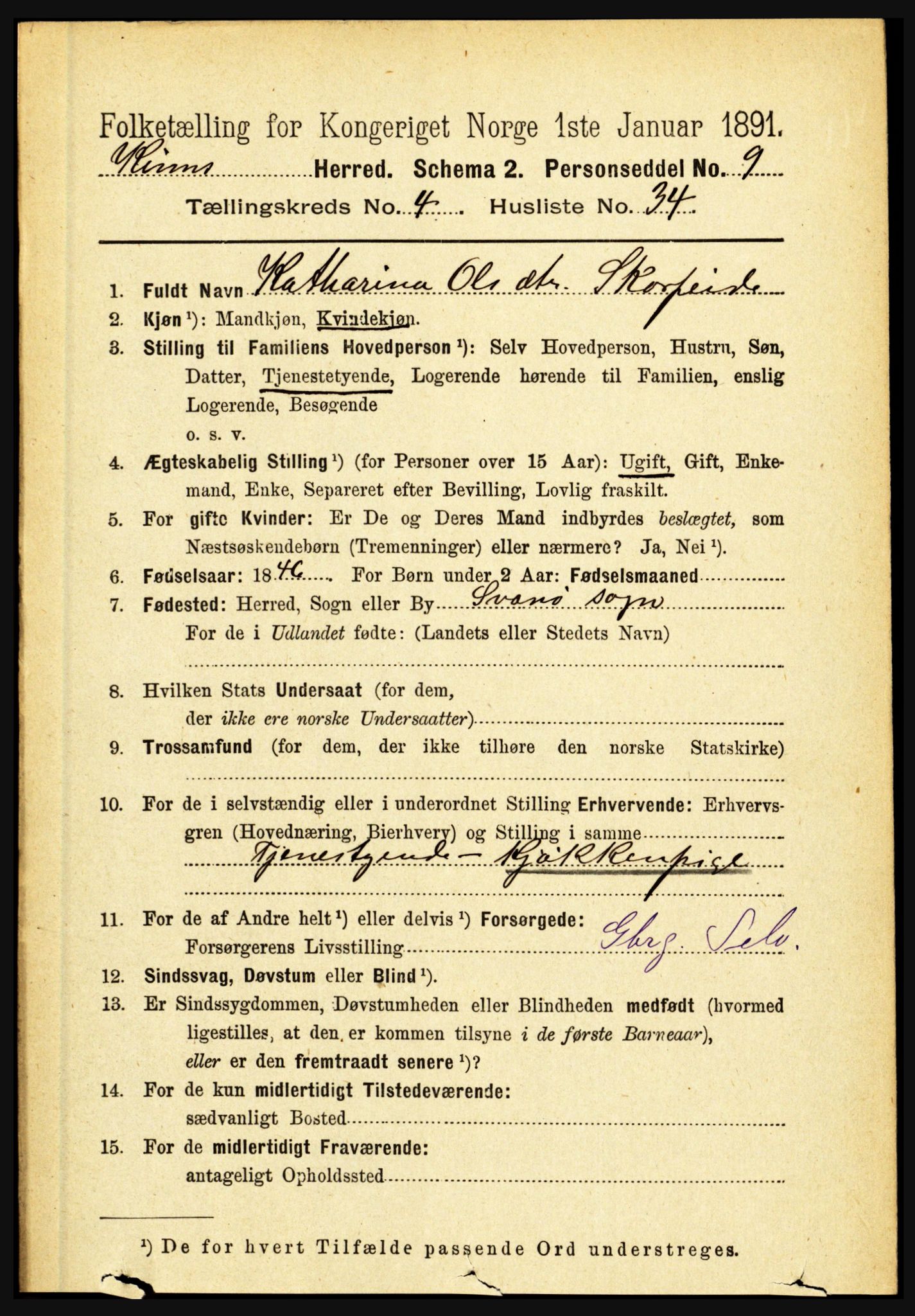 RA, 1891 census for 1437 Kinn, 1891, p. 1521