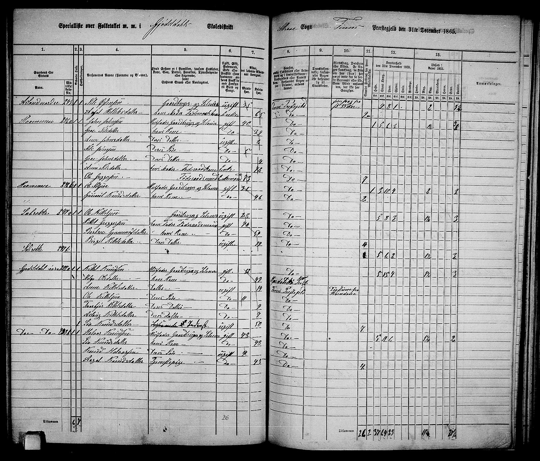 RA, 1865 census for Tinn, 1865, p. 57