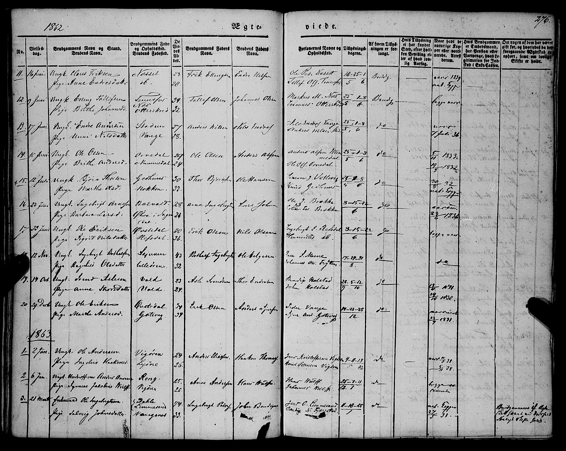 Vik sokneprestembete, AV/SAB-A-81501/H/Haa/Haaa/L0008: Parish register (official) no. A 8, 1846-1865, p. 276