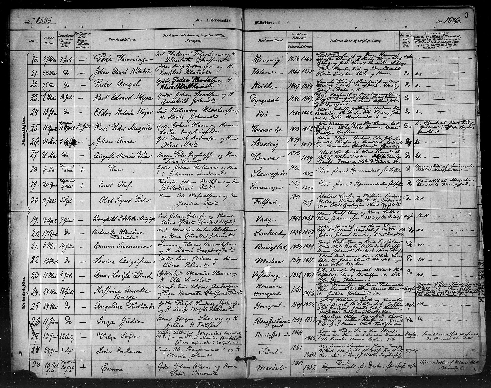 Ministerialprotokoller, klokkerbøker og fødselsregistre - Nordland, SAT/A-1459/812/L0178: Parish register (official) no. 812A07, 1886-1900, p. 3