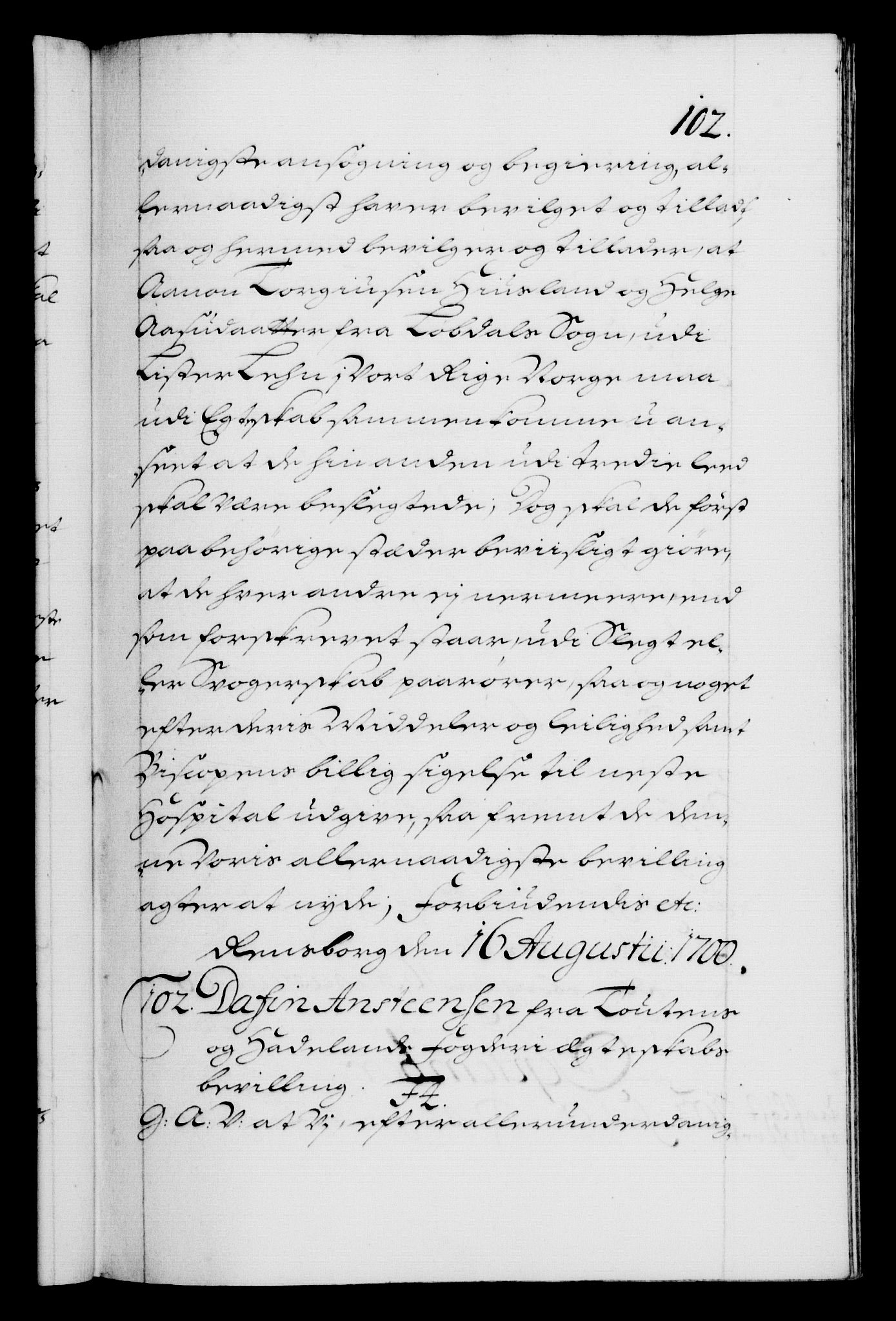 Danske Kanselli 1572-1799, AV/RA-EA-3023/F/Fc/Fca/Fcaa/L0018: Norske registre, 1699-1703, p. 102a