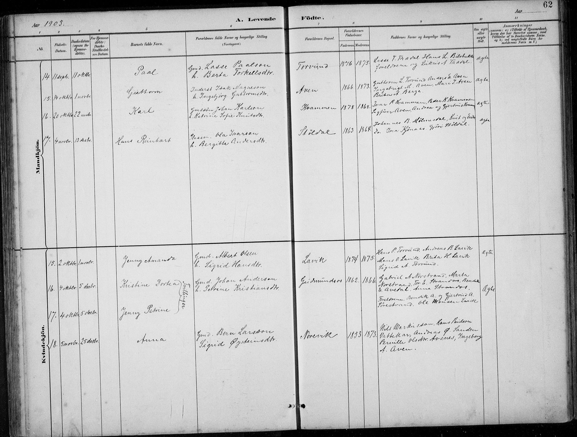 Lavik sokneprestembete, AV/SAB-A-80901: Parish register (copy) no. A 2, 1882-1910, p. 62