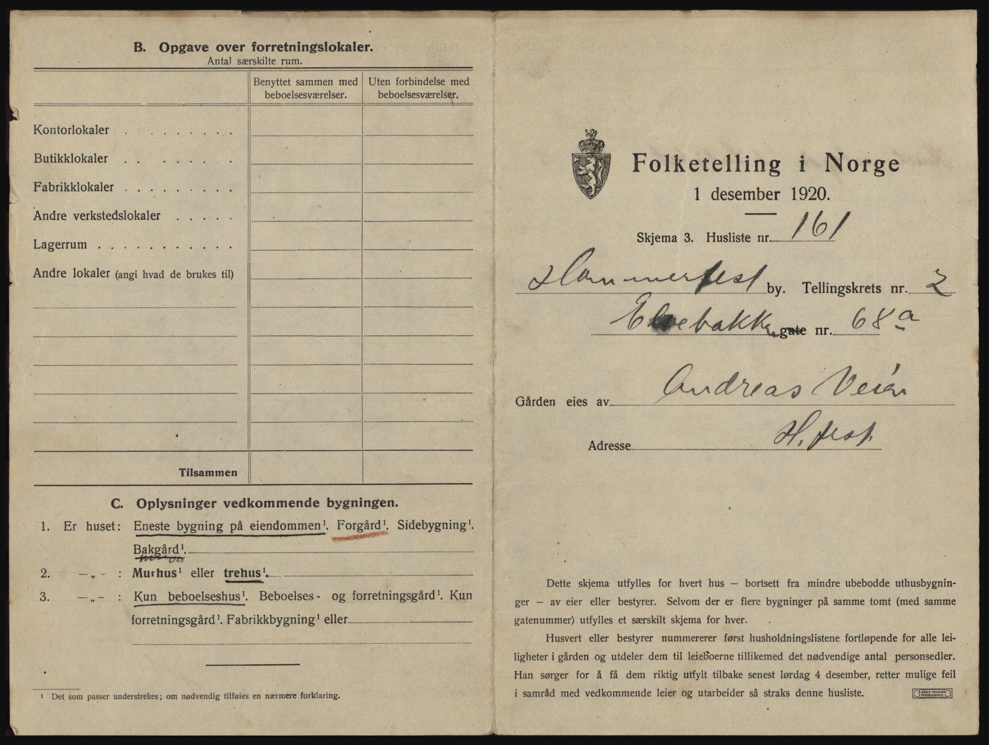 SATØ, 1920 census for Hammerfest, 1920, p. 1016