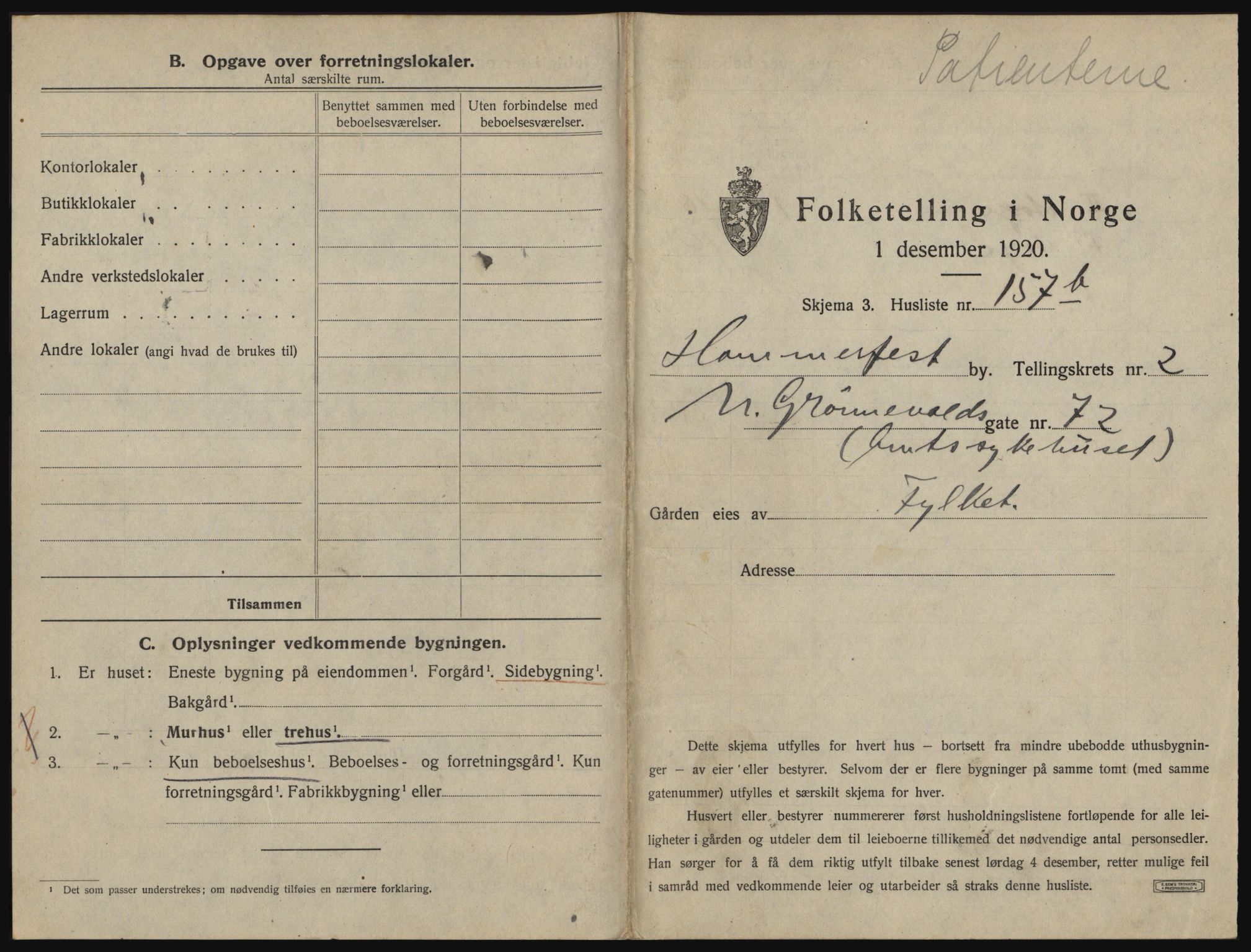 SATØ, 1920 census for Hammerfest, 1920, p. 1006