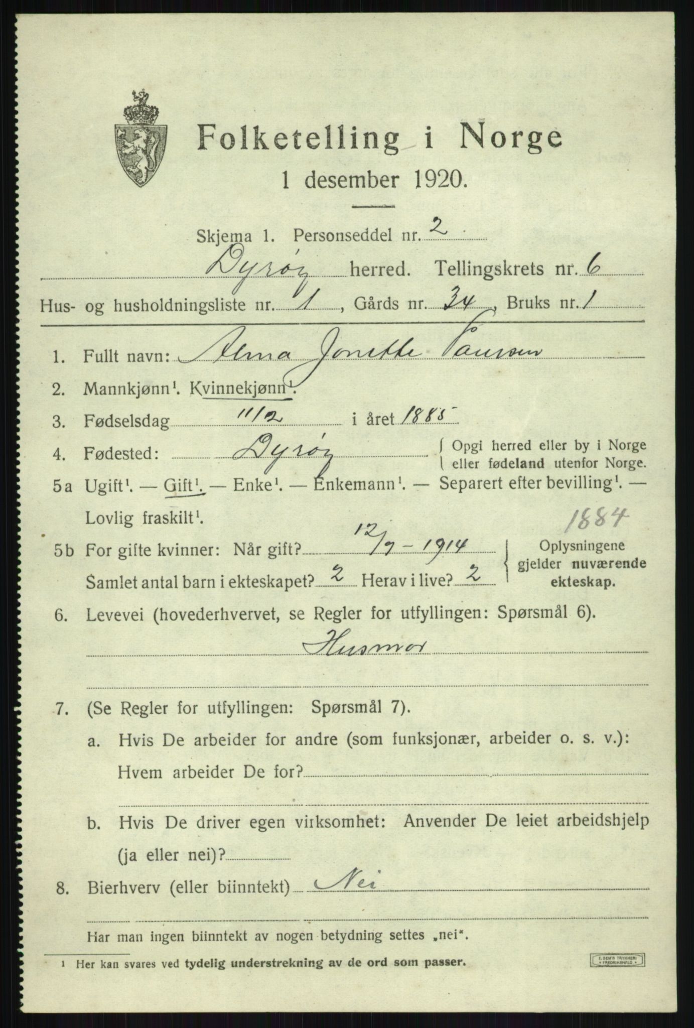 SATØ, 1920 census for Dyrøy, 1920, p. 3123