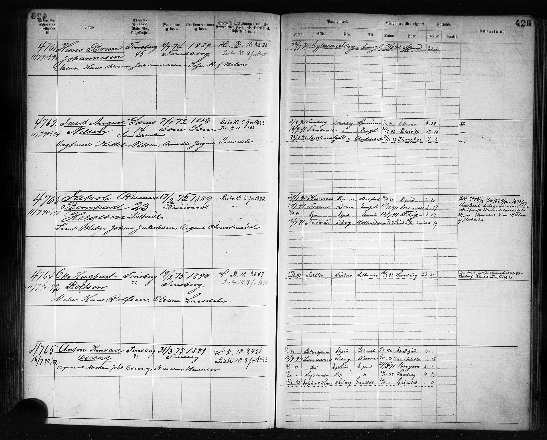 Tønsberg innrulleringskontor, AV/SAKO-A-786/F/Fb/L0007: Annotasjonsrulle Patent nr. 2636-5150, 1881-1892, p. 427