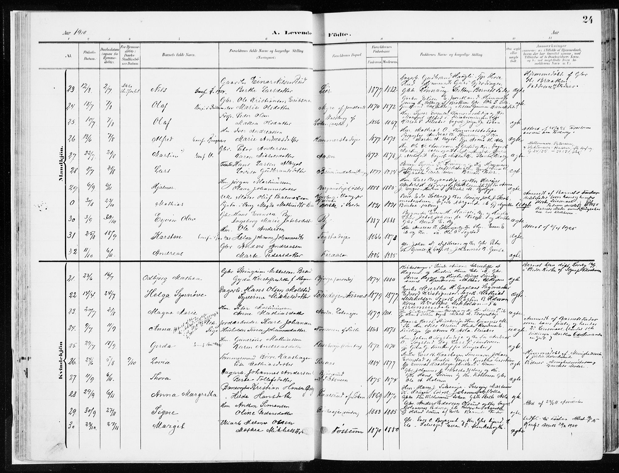 Ringsaker prestekontor, SAH/PREST-014/K/Ka/L0019: Parish register (official) no. 19, 1905-1920, p. 24