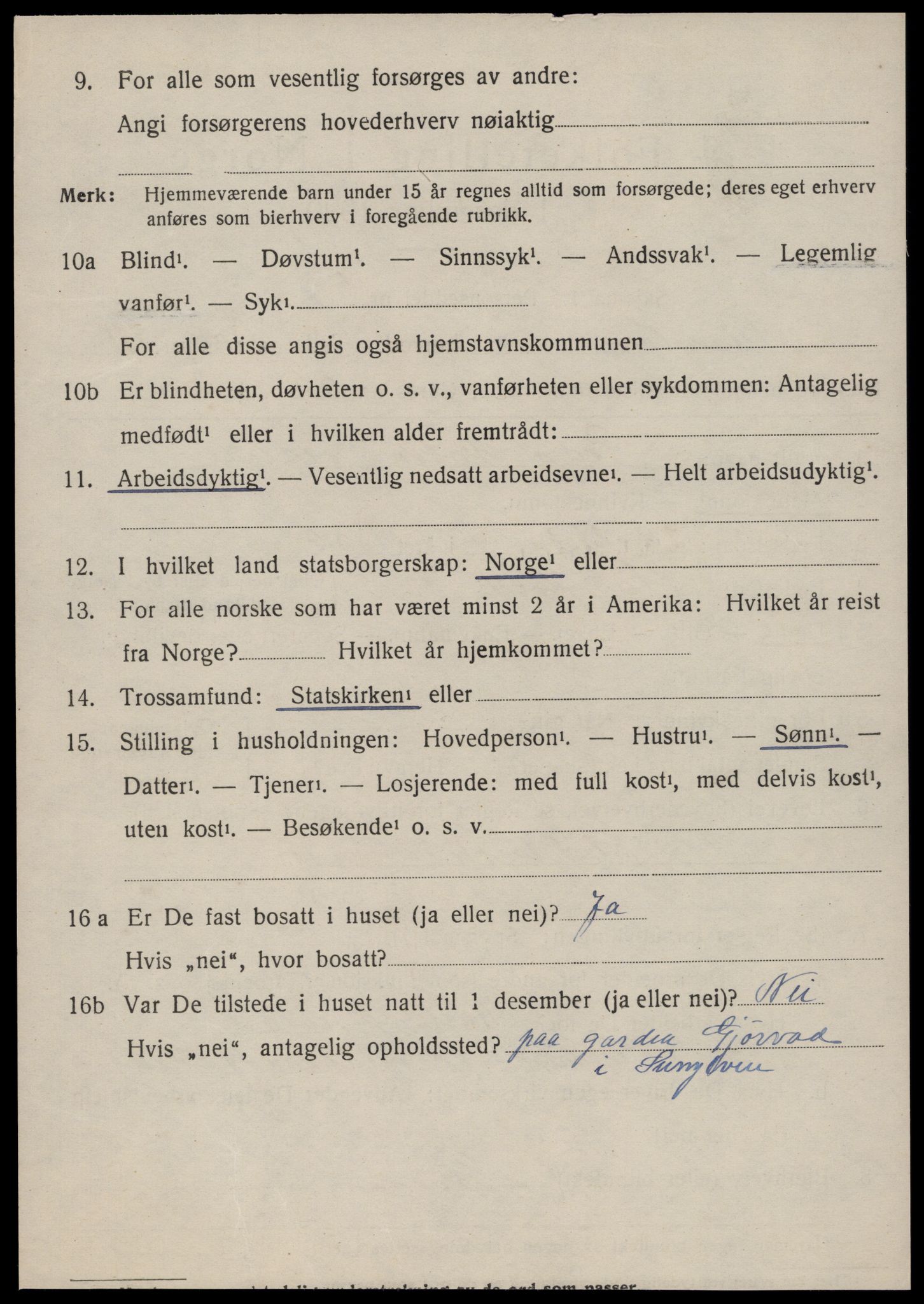 SAT, 1920 census for Sunnylven, 1920, p. 3237