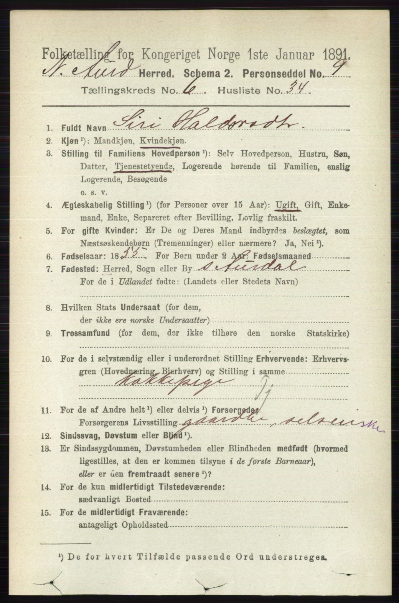 RA, 1891 census for 0542 Nord-Aurdal, 1891, p. 2297