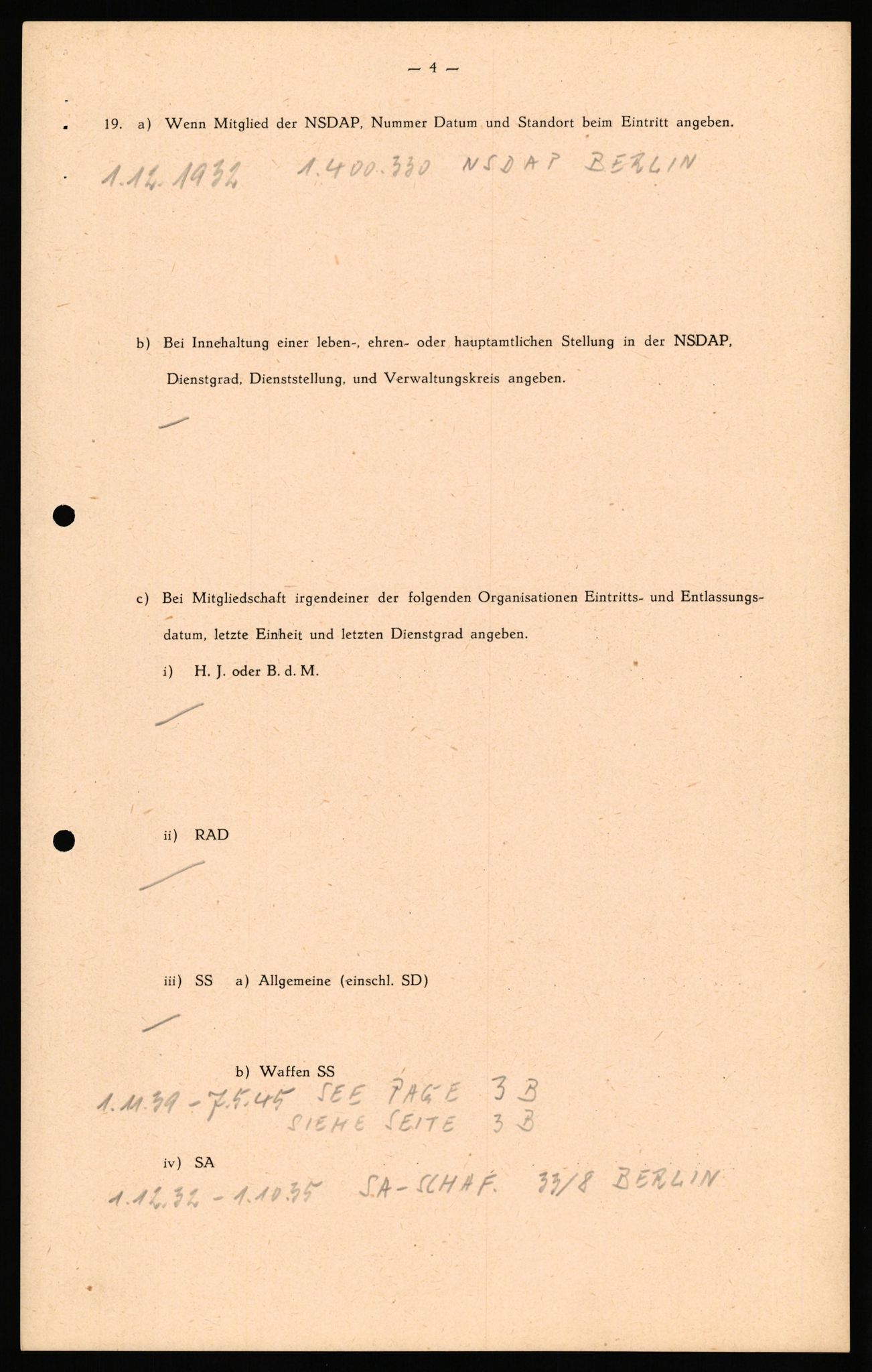 Forsvaret, Forsvarets overkommando II, AV/RA-RAFA-3915/D/Db/L0034: CI Questionaires. Tyske okkupasjonsstyrker i Norge. Tyskere., 1945-1946, p. 5