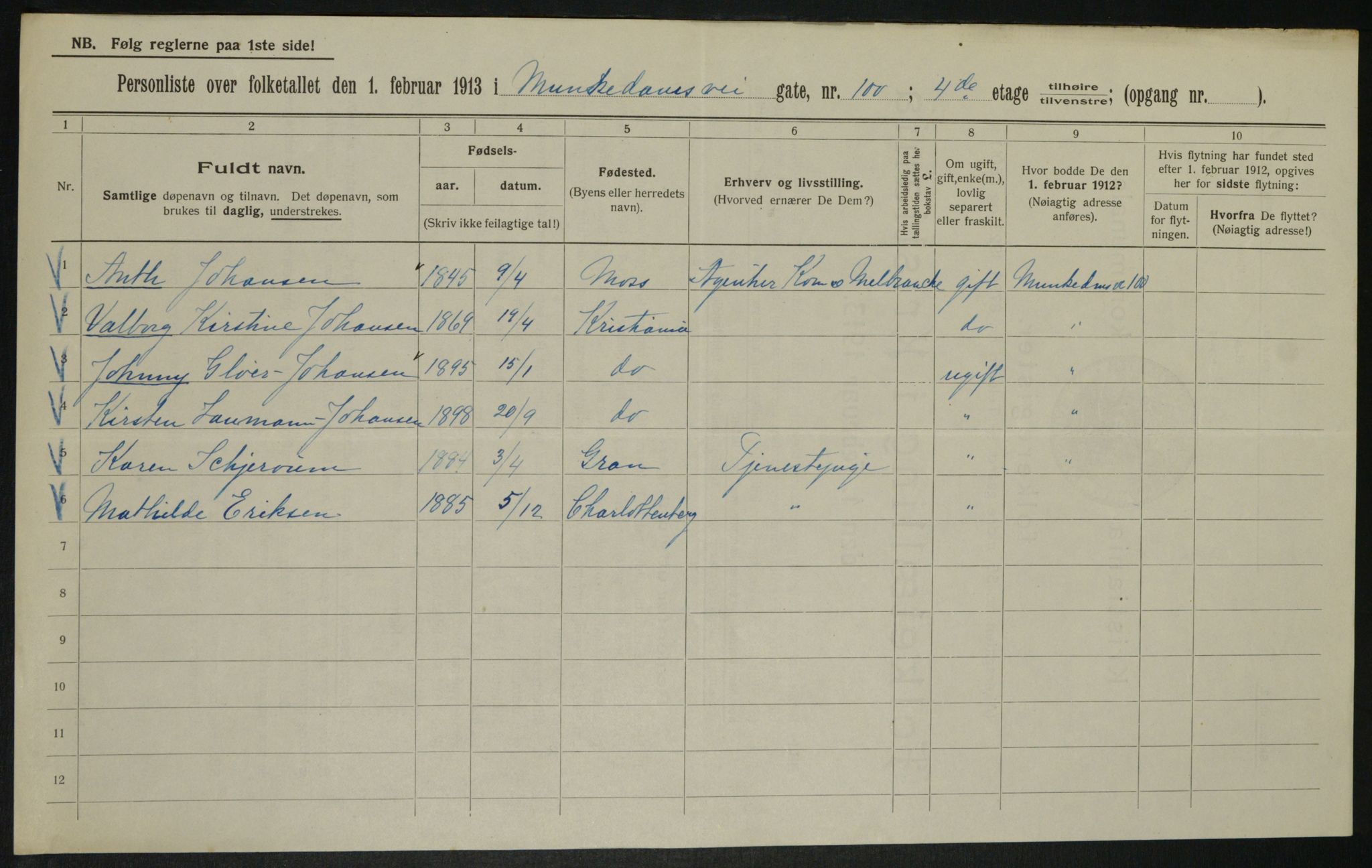 OBA, Municipal Census 1913 for Kristiania, 1913, p. 67882